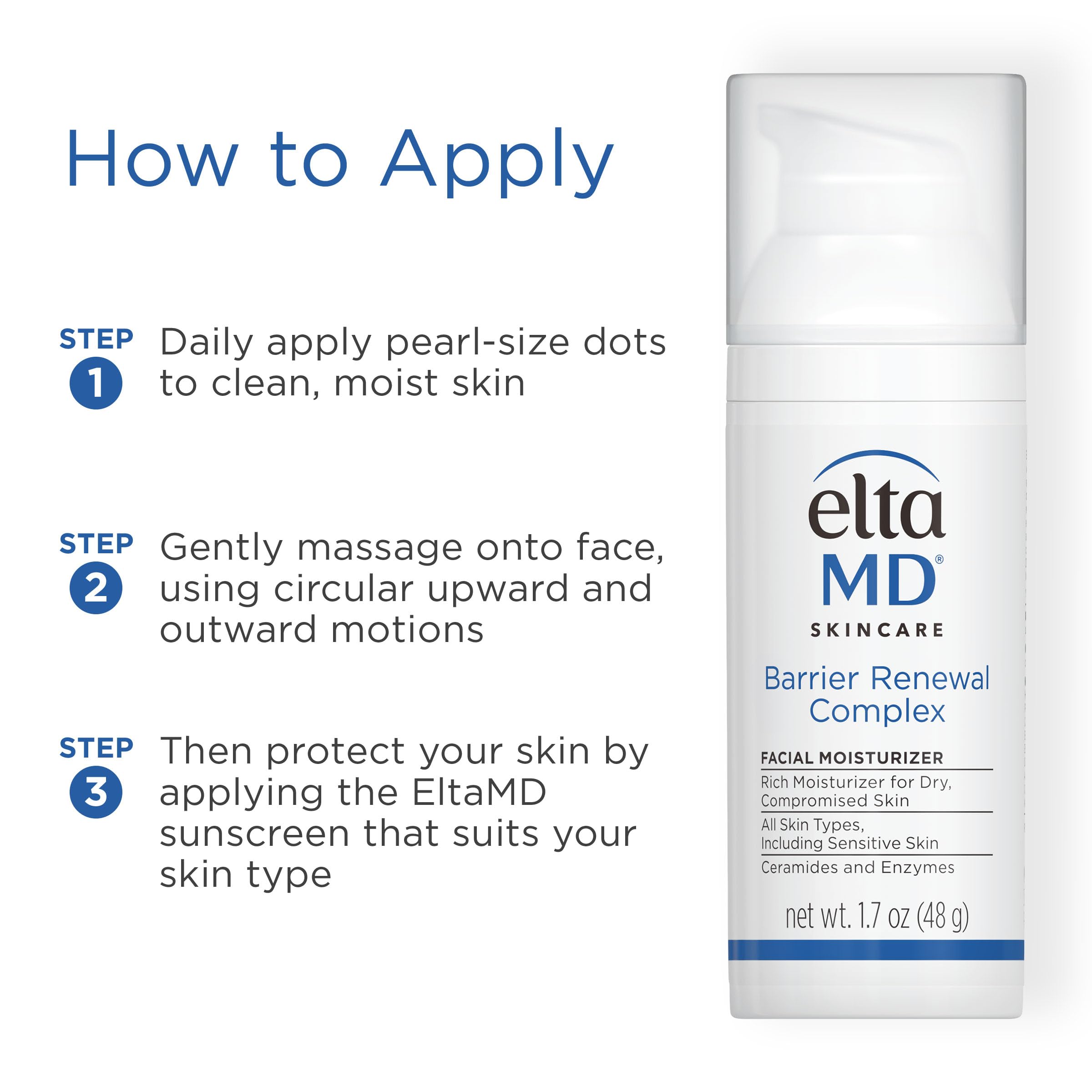 Ceramides and lipids blend featured with EltaMD Barrier Renewal Complex for barrier support.