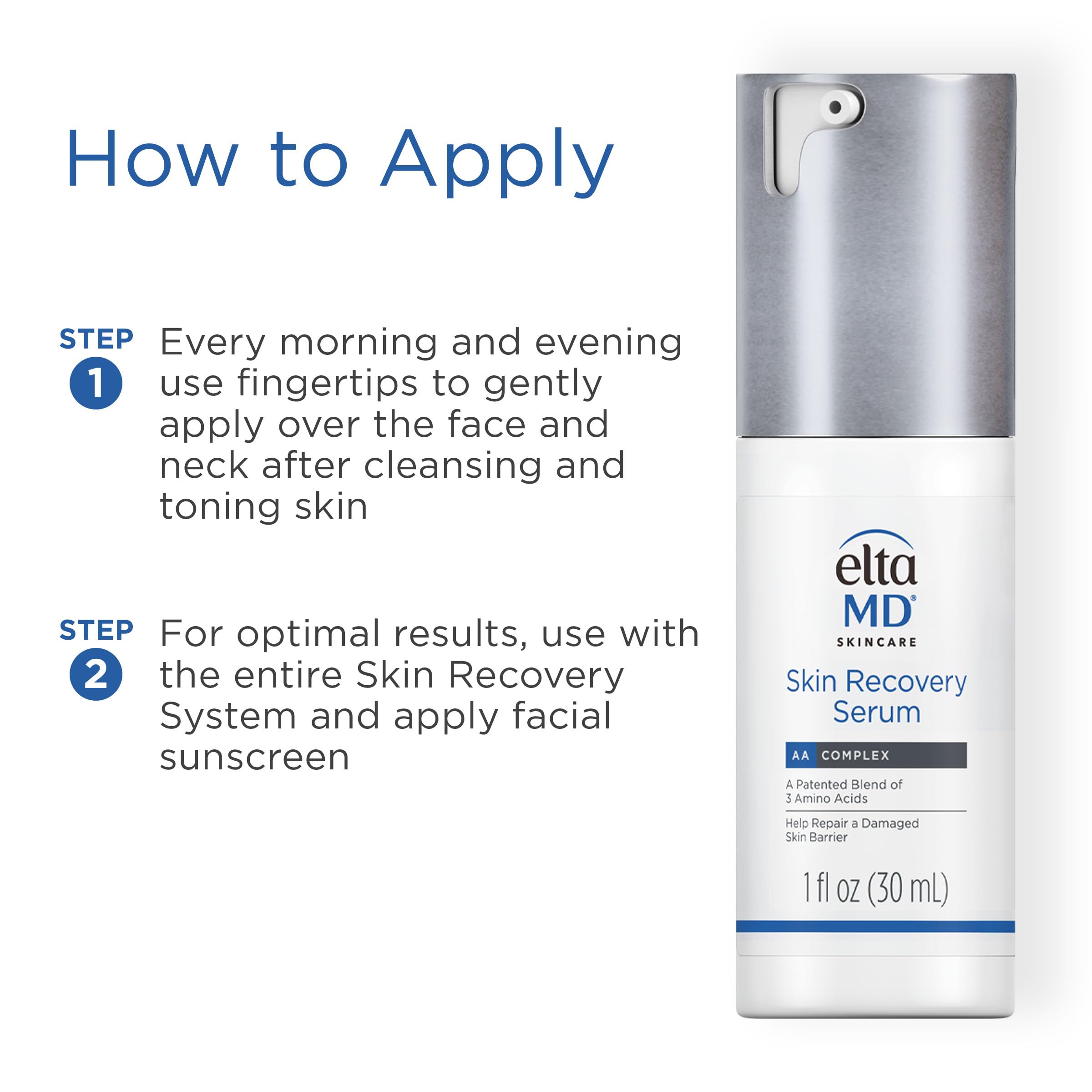 EltaMD Skin Recovery Serum being used after cleansing as part of routine