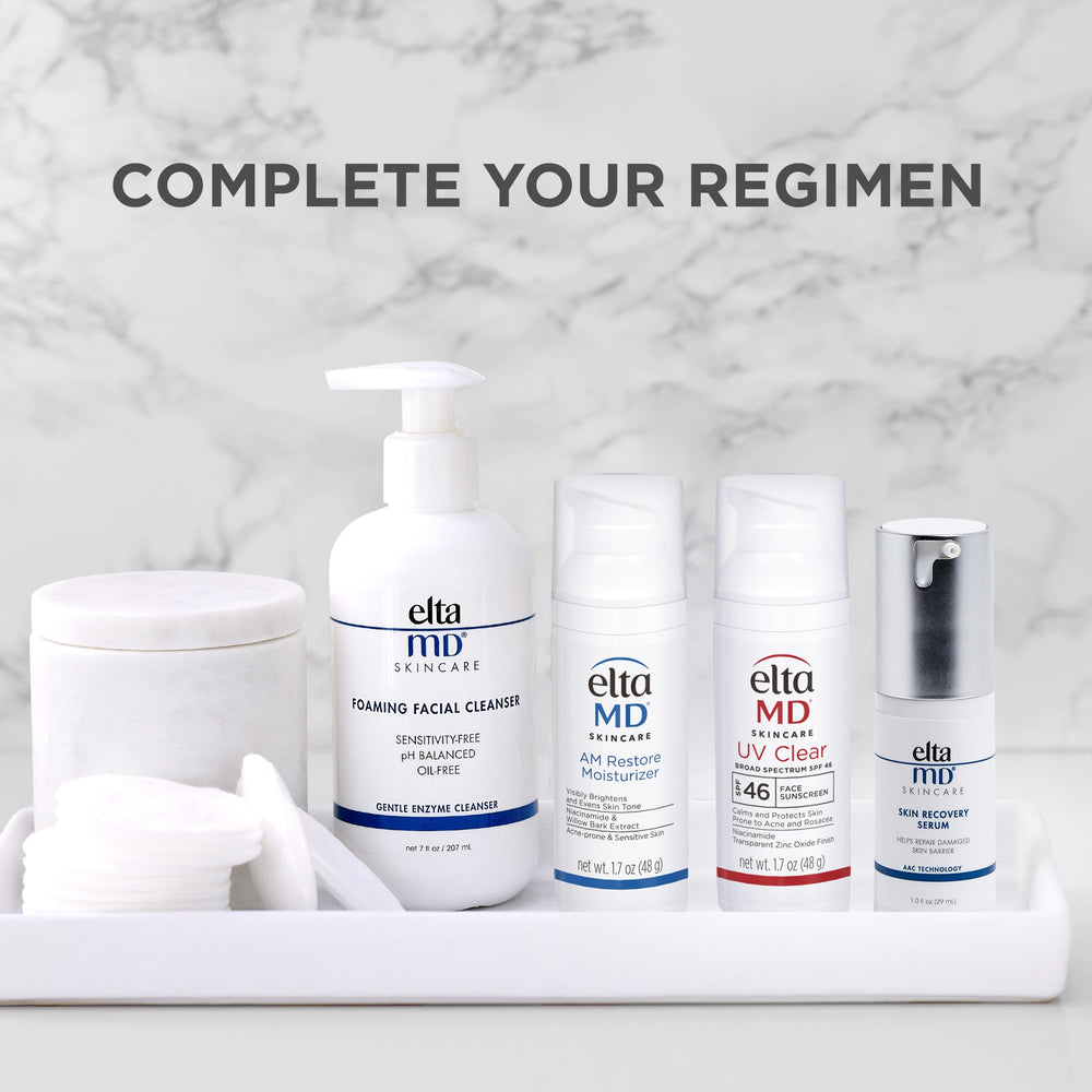 EltaMD foaming cleanser rinse revealing clean, balanced skin.