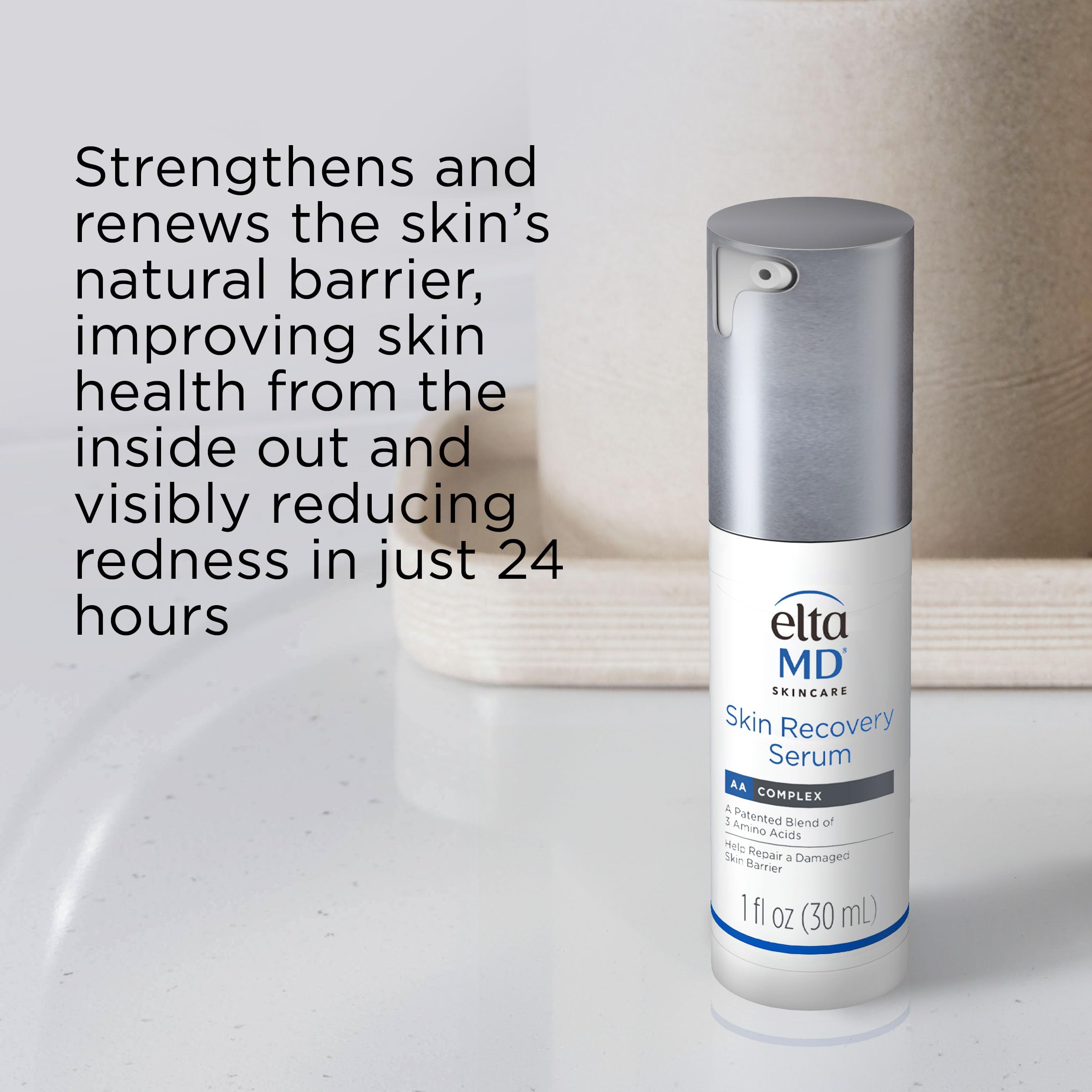 EltaMD Skin Recovery Serum packaging highlighting fragrance-free and non-comedogenic qualities