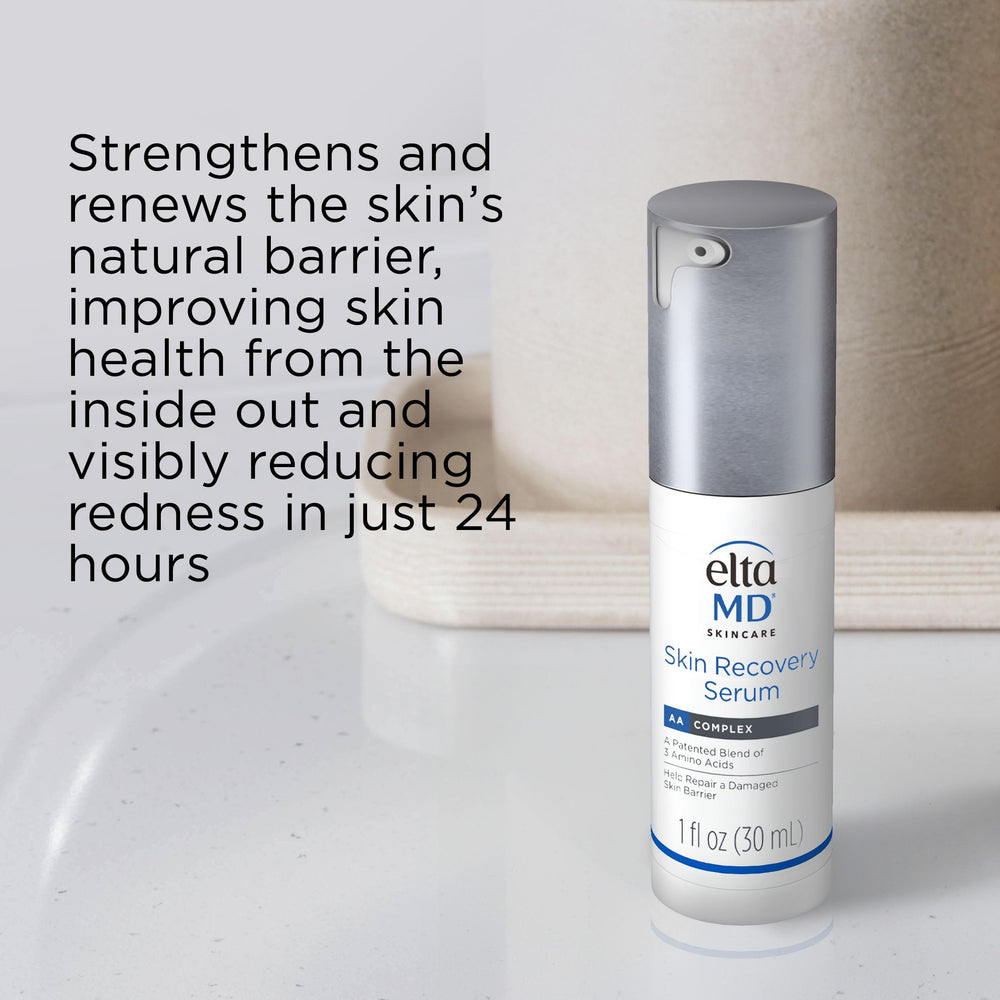 EltaMD Skin Recovery Serum packaging highlighting fragrance-free and non-comedogenic qualities