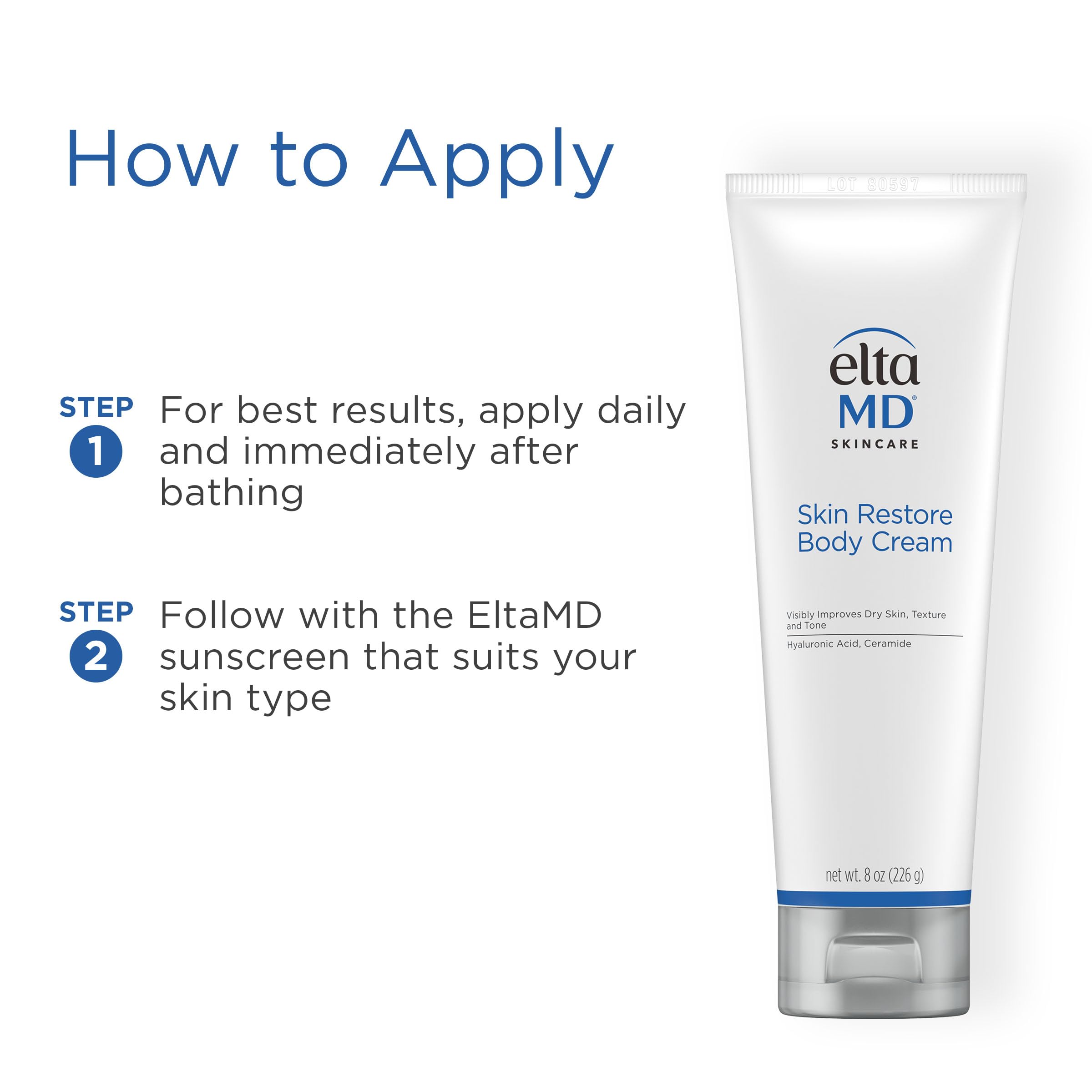 EltaMD non-greasy formula shown absorbing quickly.