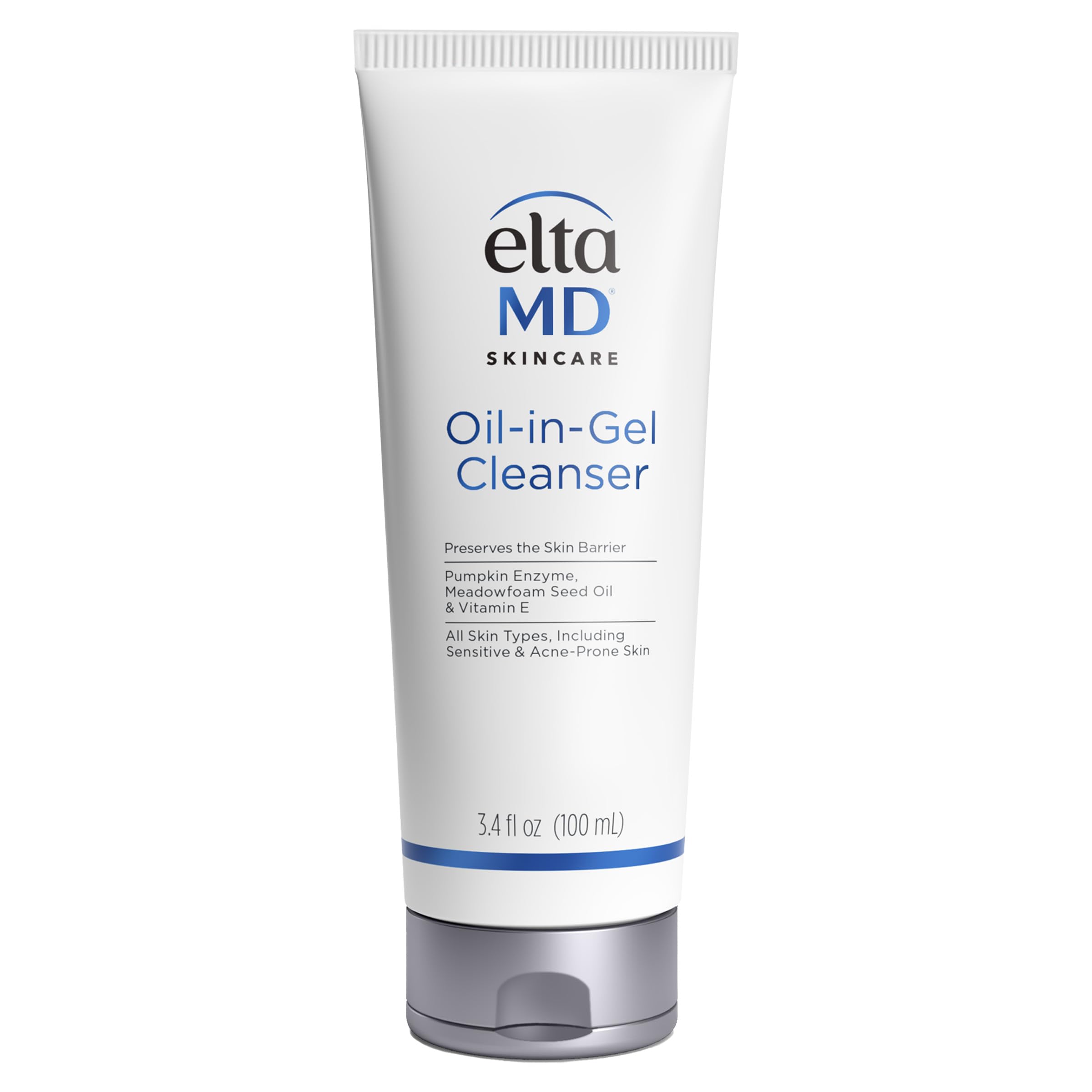 EltaMD Oil-In-Gel Cleanser bottle showing a gentle daily cleanse for balanced skin.