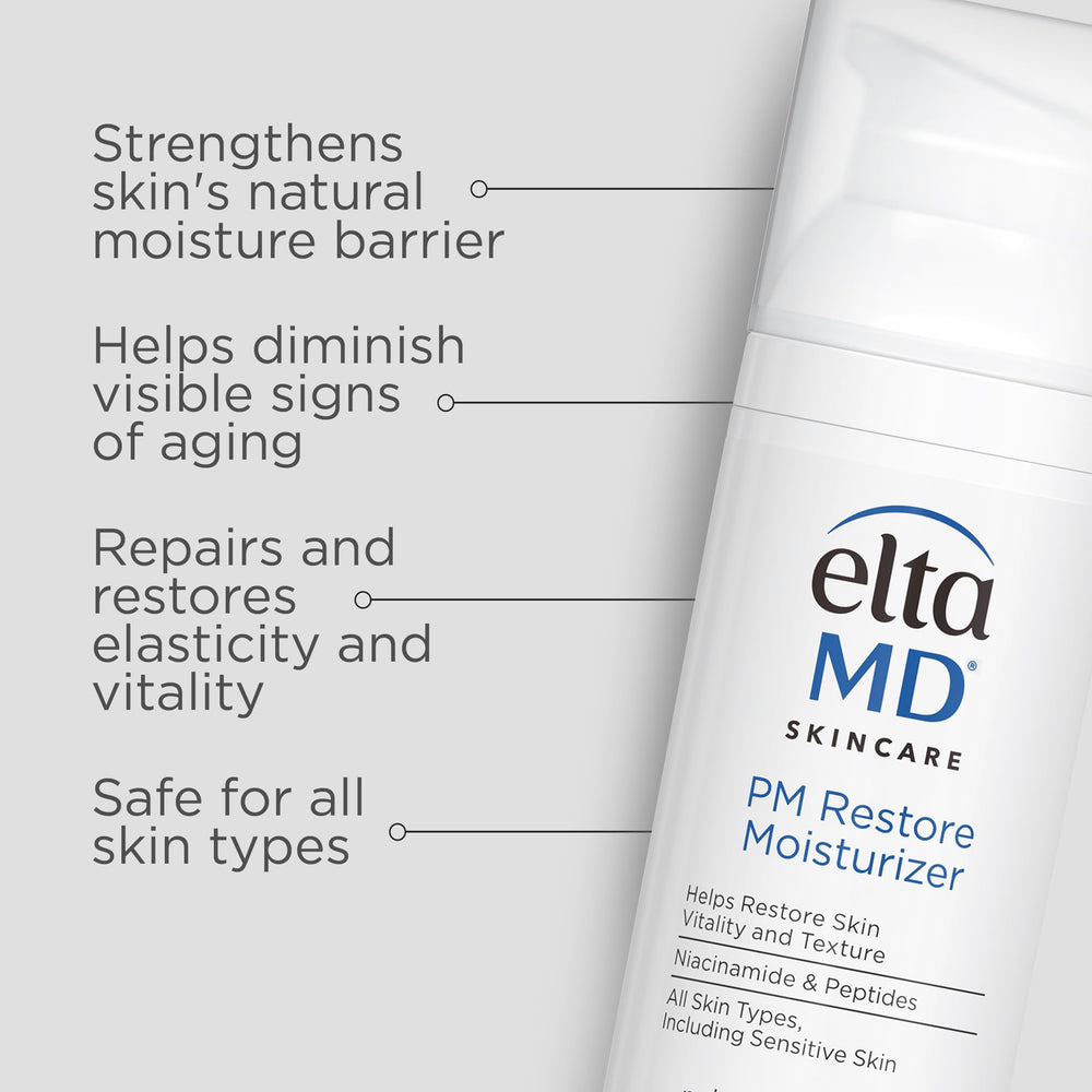 Closeup of EltaMD PM Restore pump for simple evening use
