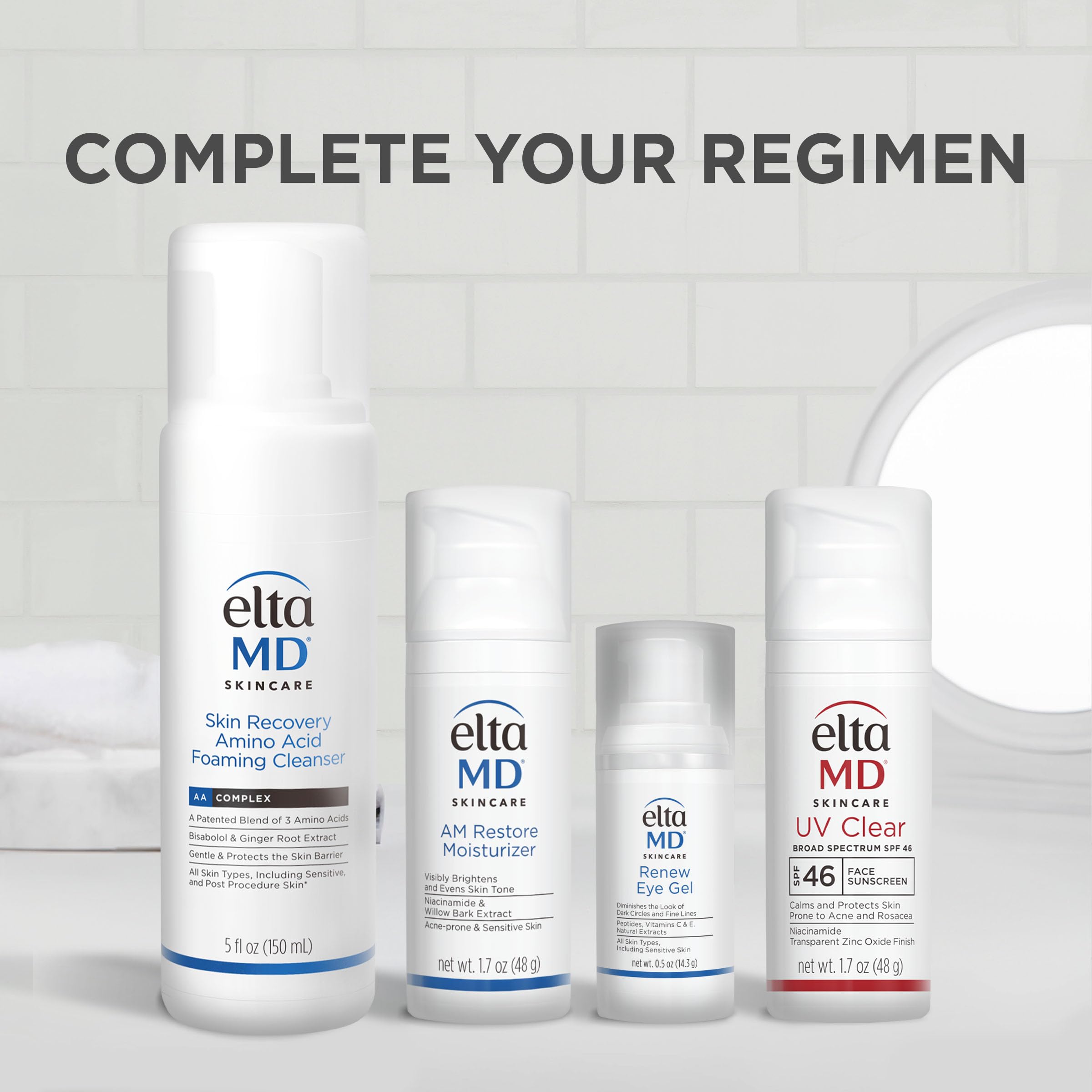 Morning routine shot of EltaMD Renew Eye Gel as part of skincare.