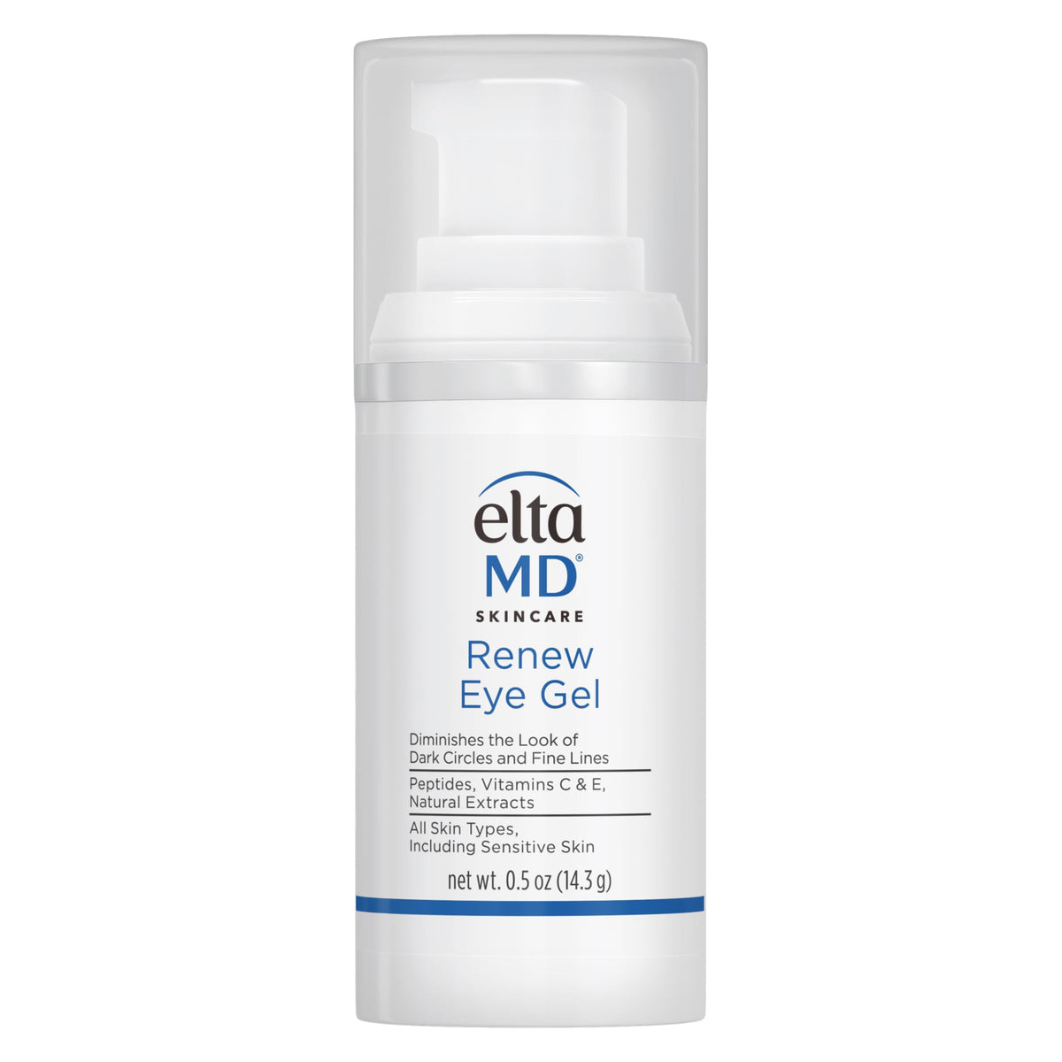 EltaMD Renew Eye Gel bottle with pump for precise application, refreshing tired eyes.