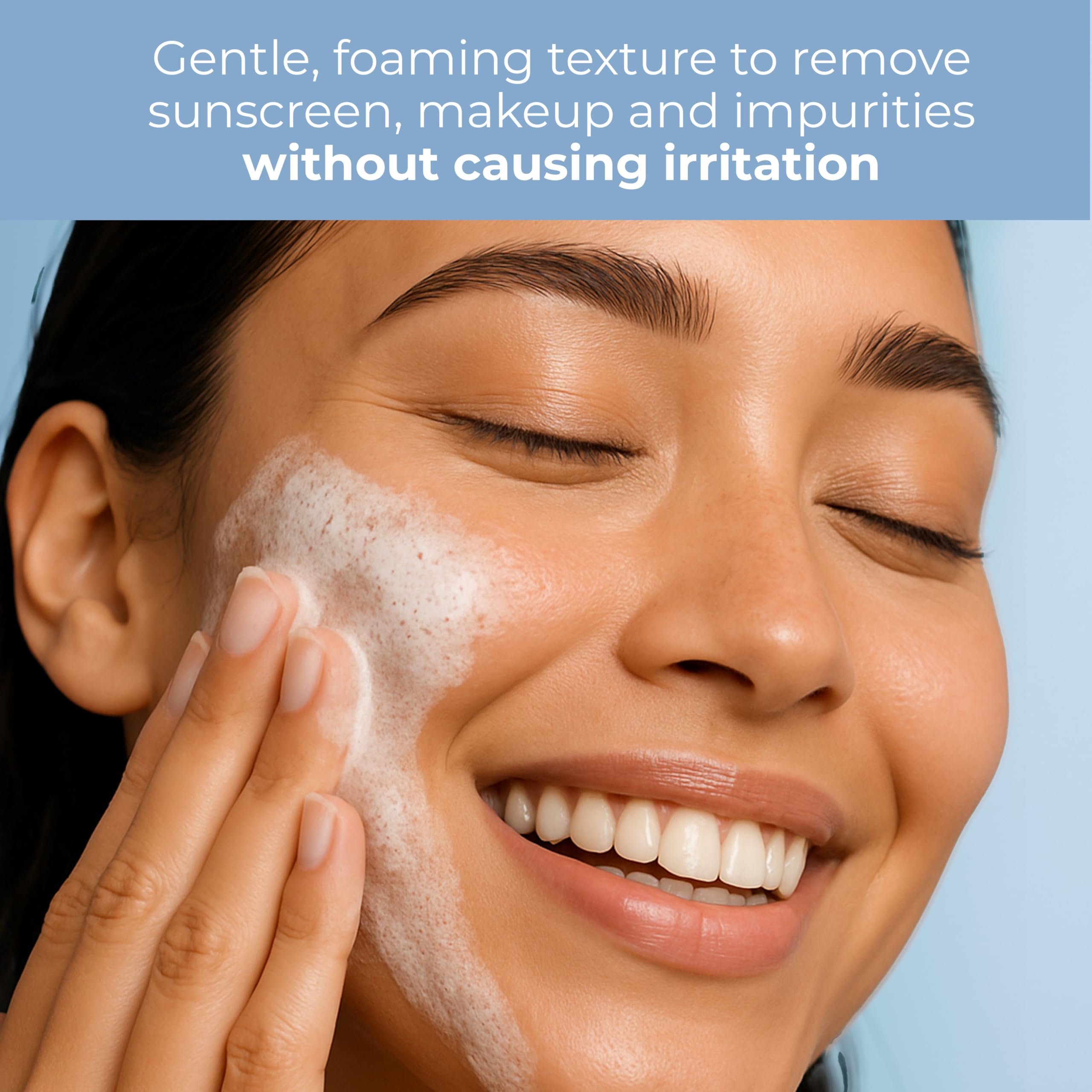 Sensitive skin-friendly bottle highlighting fragrance-free formula and dermatologist approval.