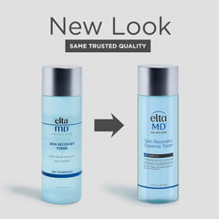 Eltamd Skin Recovery Essence Toner label highlighting malachite and alcohol-free formula.