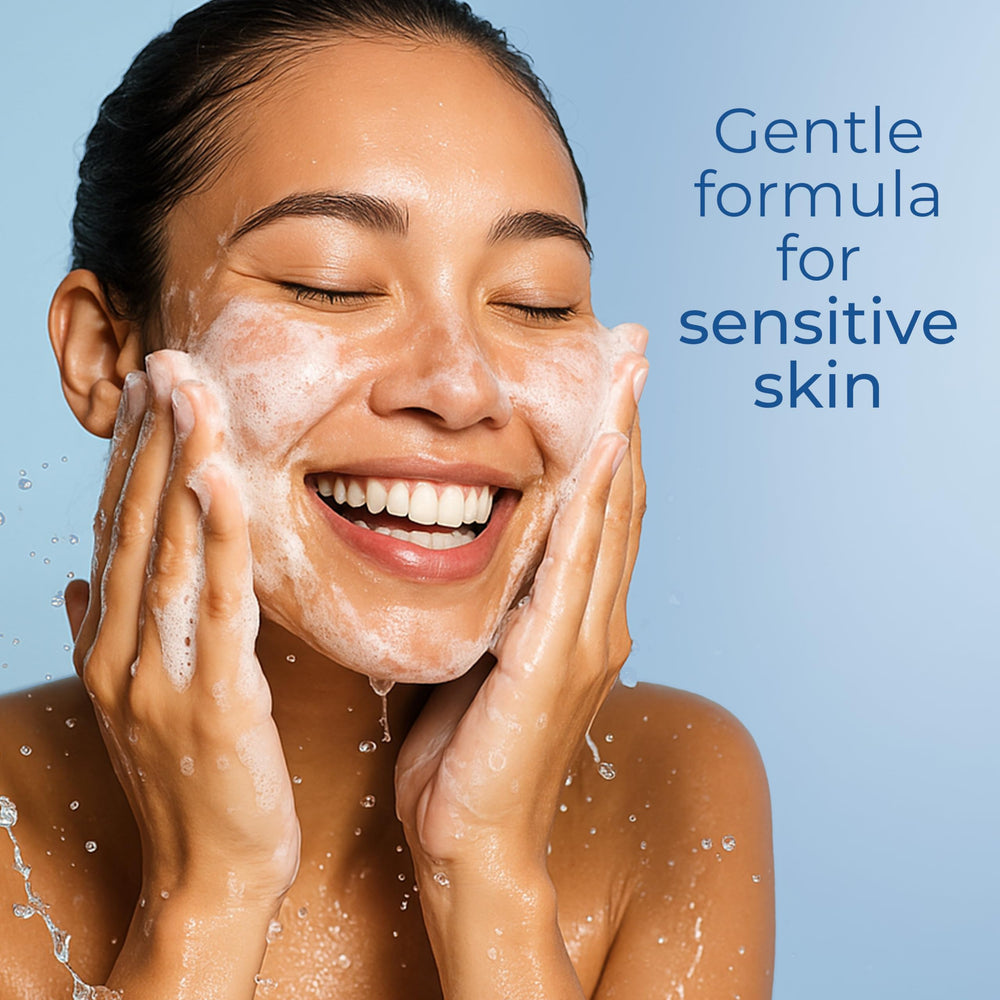 Close-up of airy foam from EltaMD cleanser indicating gentle cleansing.