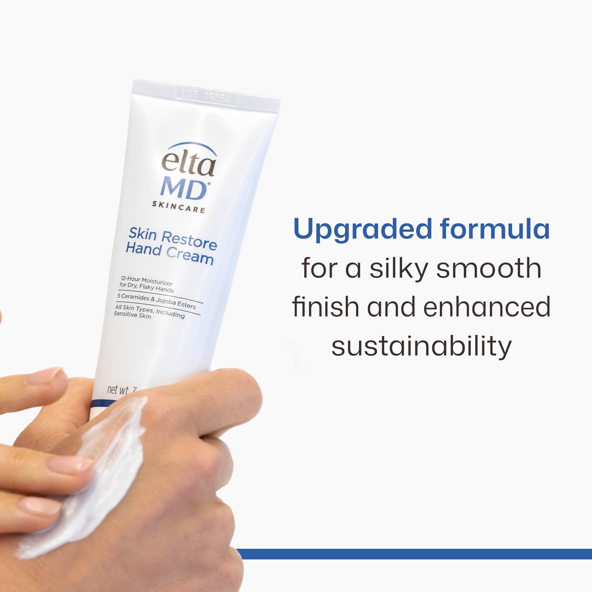 Eltamd Skin Restore Hand Cream texture close-up reveals silky, non-sticky absorption.