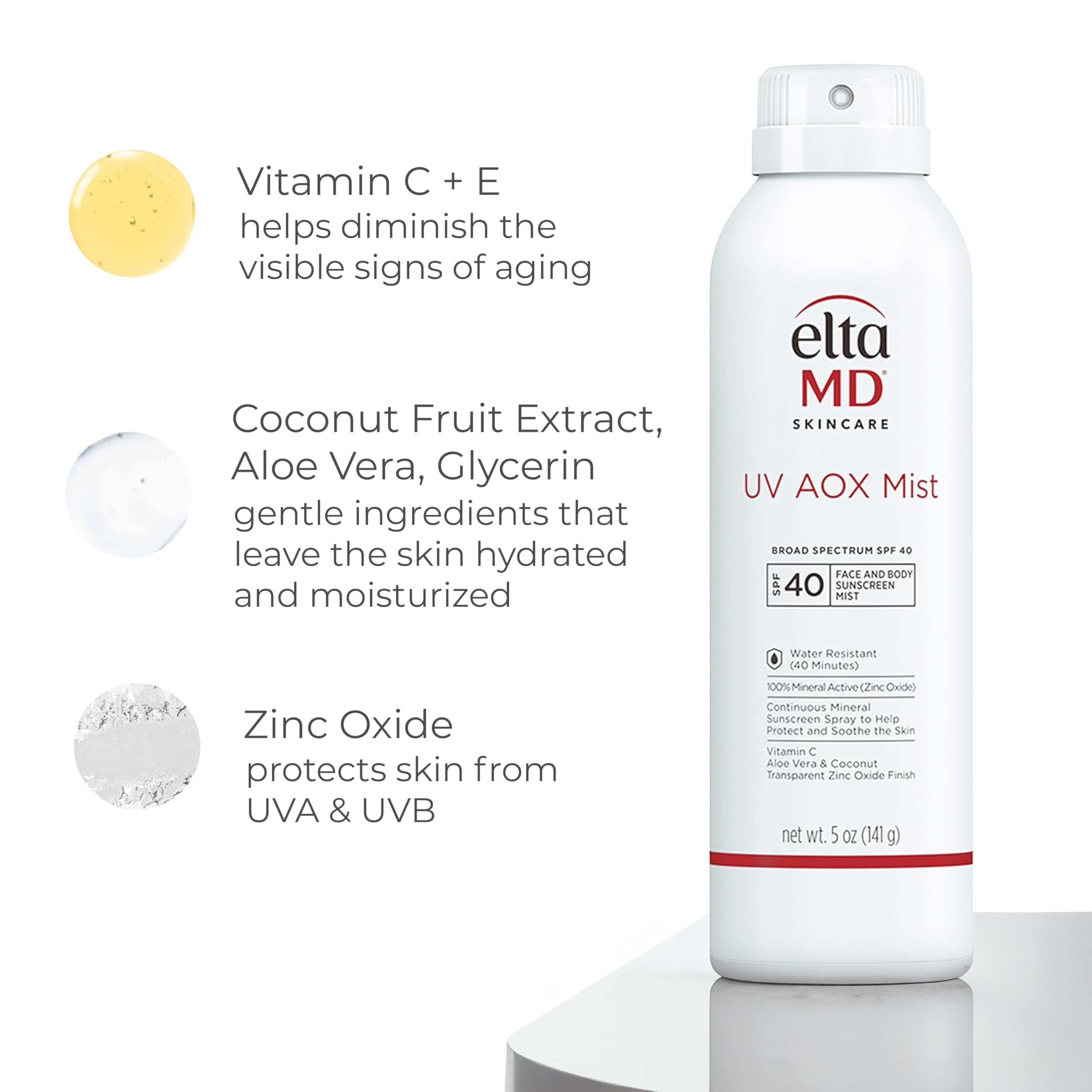EltaMD UV AOX Mist fragrance-free hypoallergenic formula label