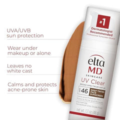 EltaMD UV Clear Deep Tint SPF 46 packaging highlighting travel-friendly design.