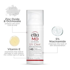 EltaMD UV Clear SPF 46 on skin during application demonstrating a sheer non-greasy finish.