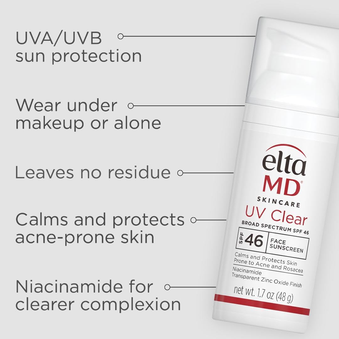 EltaMD UV Clear with transparent zinc oxide leaves no white cast on skin.