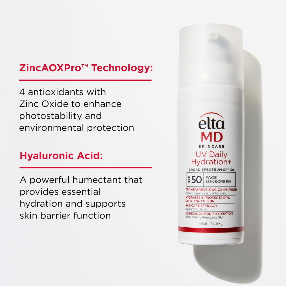 Hydrating Hyaluronic Acid blend in EltaMD UV Daily Hydration+ for moisture retention