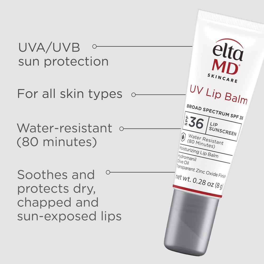 Close-up of transparent zinc oxide formula on EltaMD lip balm.