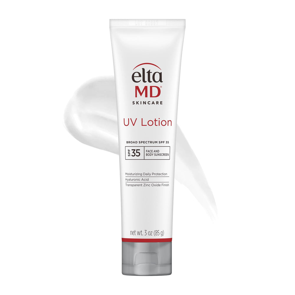 EltaMD UV Lotion pump bottle shown for easy full-body sun protection.