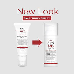 EltaMD UV Restore SPF 40 tinted formula on packaging highlighting mineral sunscreen benefits