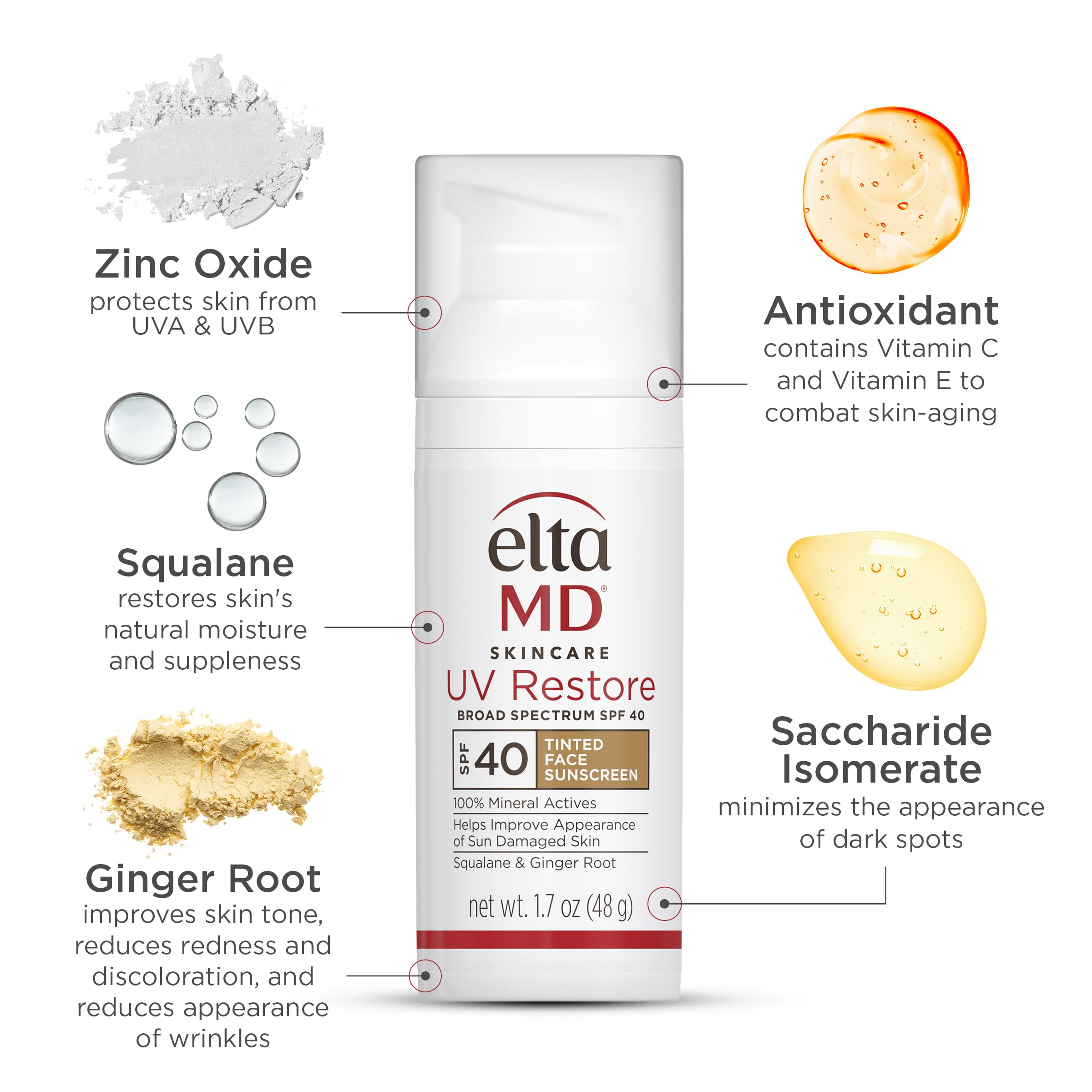 Swatch blended into skin with EltaMD UV Restore for an even complexion.