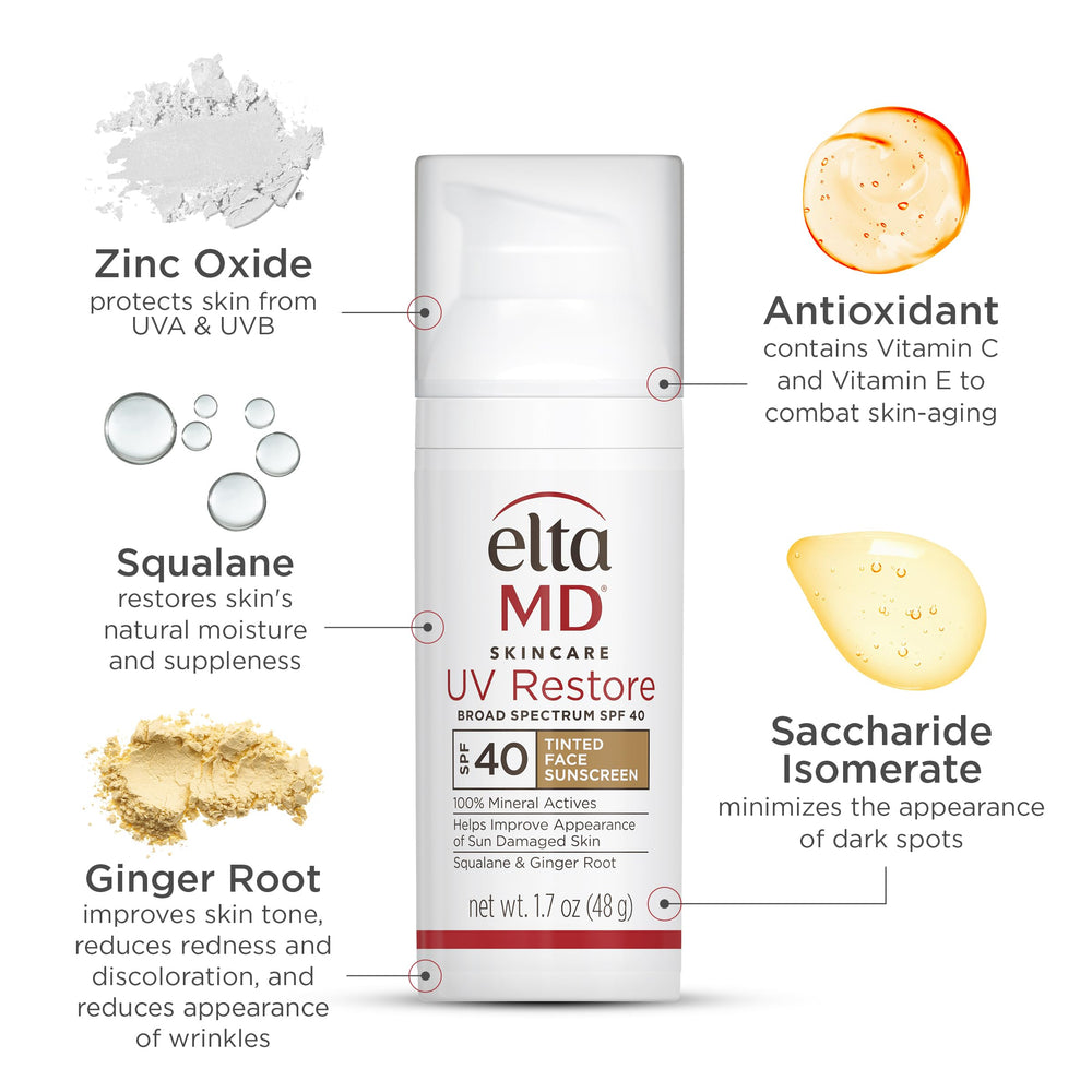 Swatch blended into skin with EltaMD UV Restore for an even complexion.