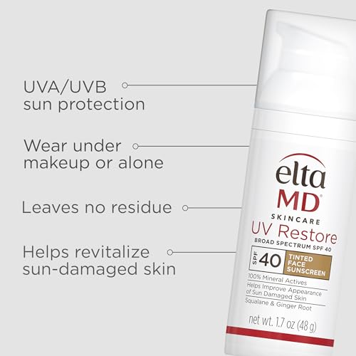 EltaMD UV Restore tinted sunscreen swatch on forearm showing light natural tint for daily wear.