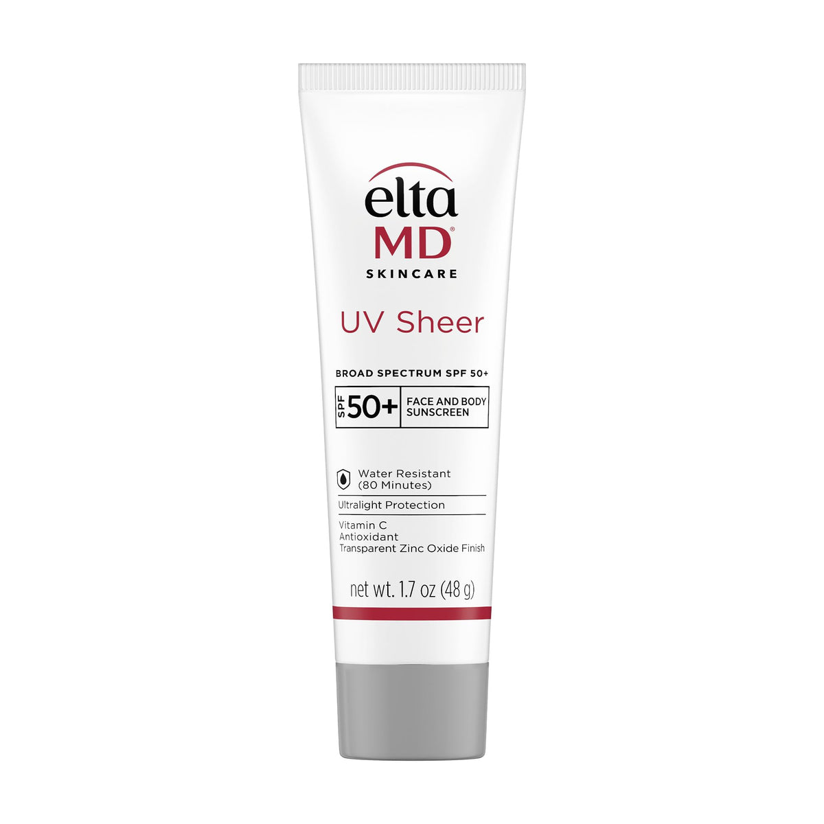 EltaMD UV Sheer face sunscreen in a pump bottle provides SPF 50+ protection.