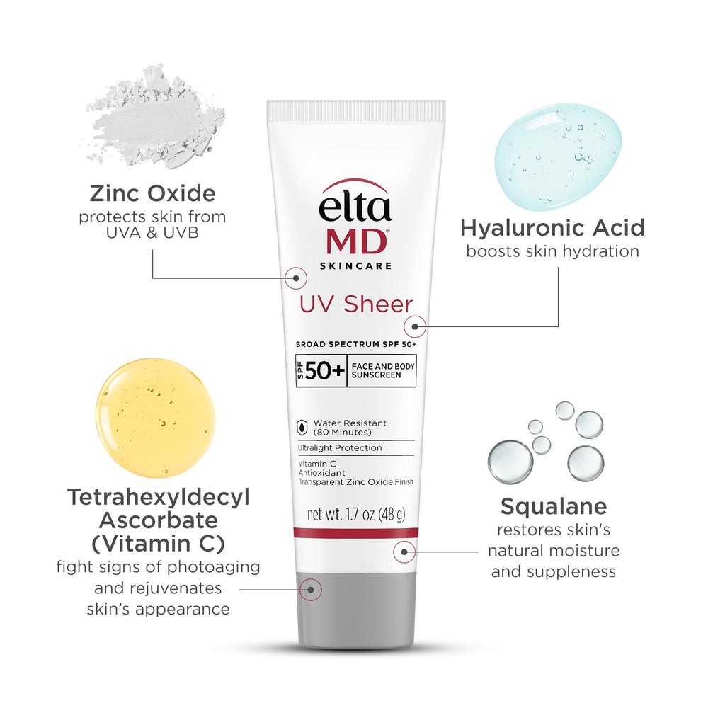 Oil-free, fragrance-free EltaMD UV Sheer suited for sensitive skin.