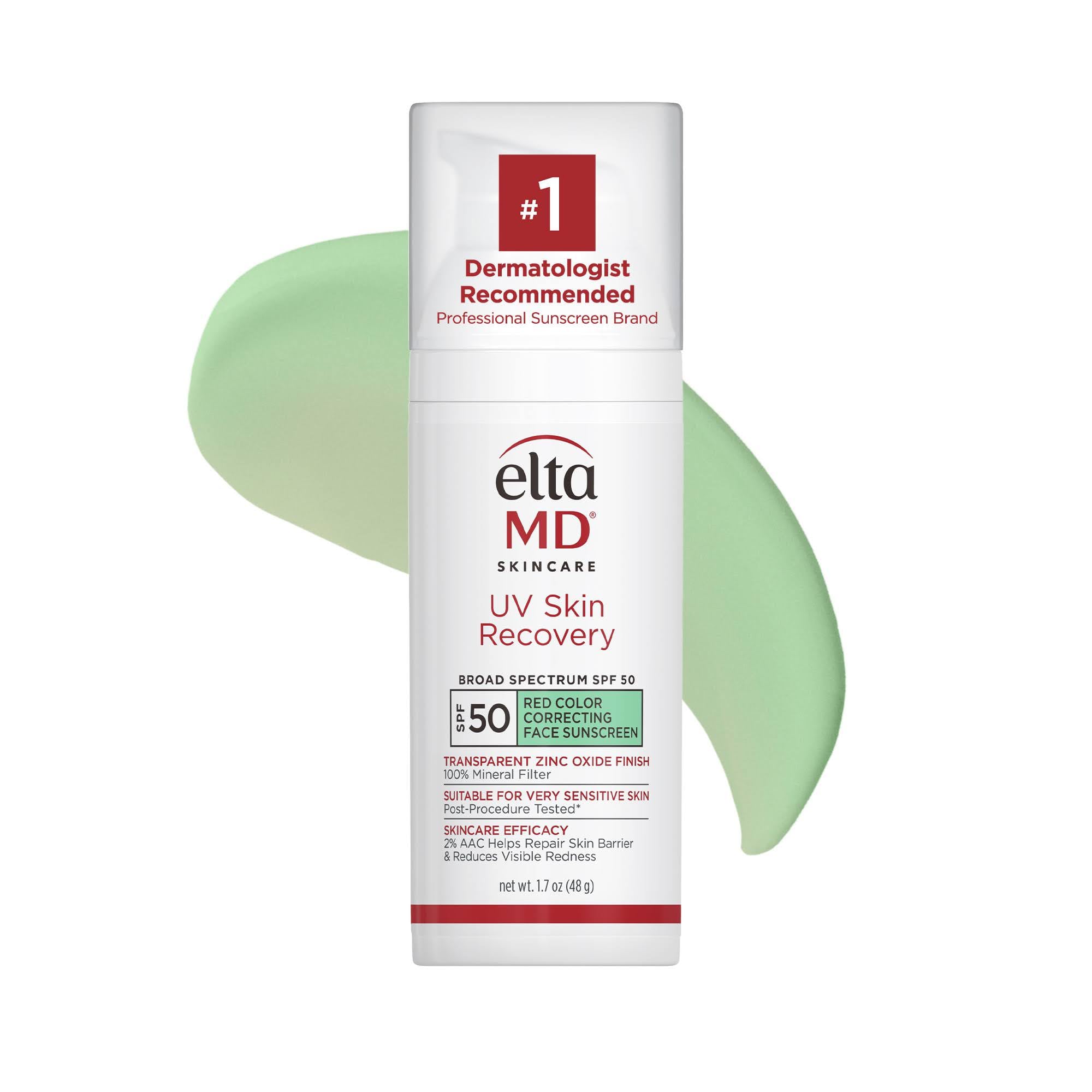 EltaMD UV Skin Recovery green-tinted bottle neutralizing redness for balanced skin.