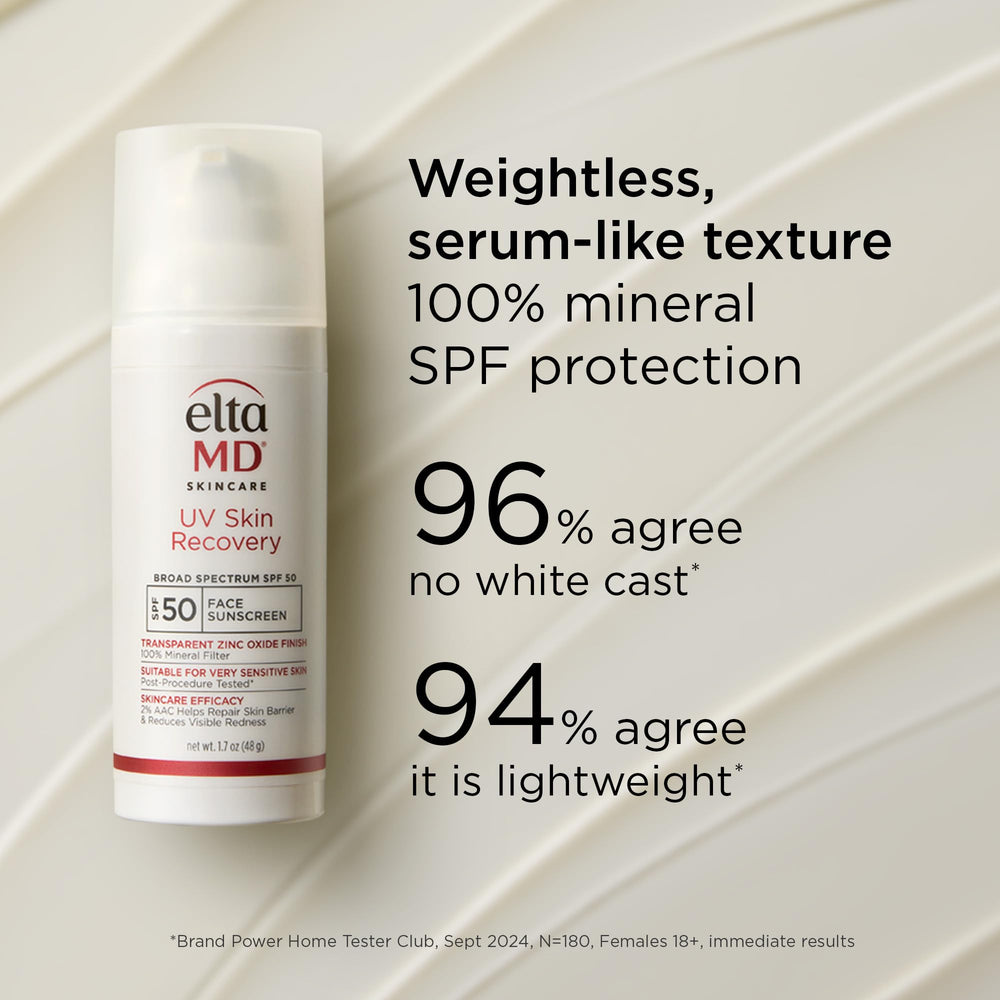 EltaMD UV Skin Recovery travel-size pump fits bags and on-the-go skincare.