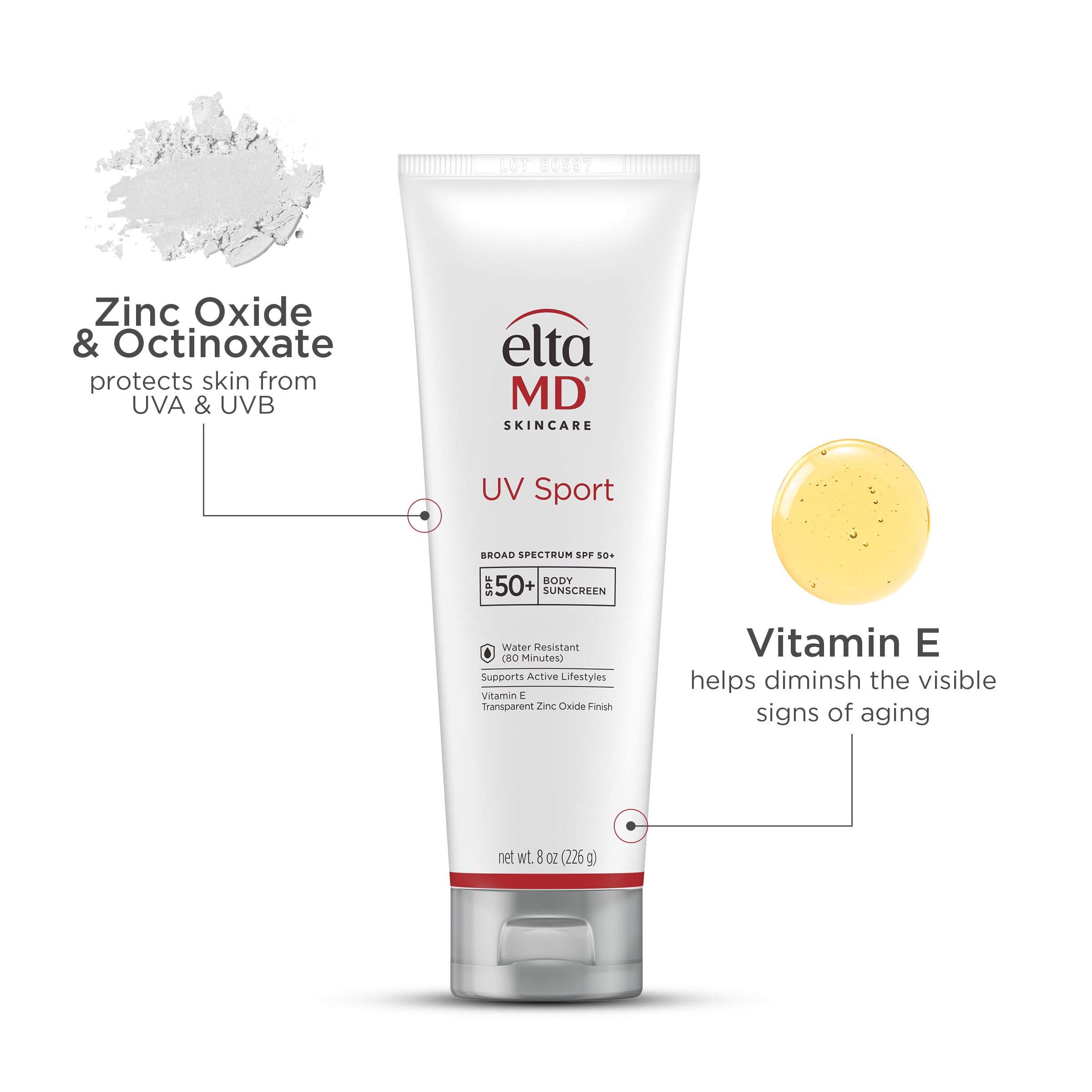 EltaMD UV Sport tube with label visible for sports and outdoors