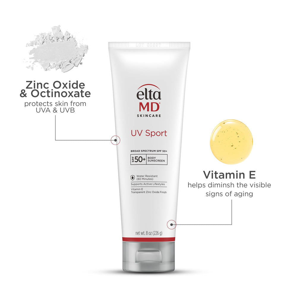 EltaMD UV Sport tube with label visible for sports and outdoors