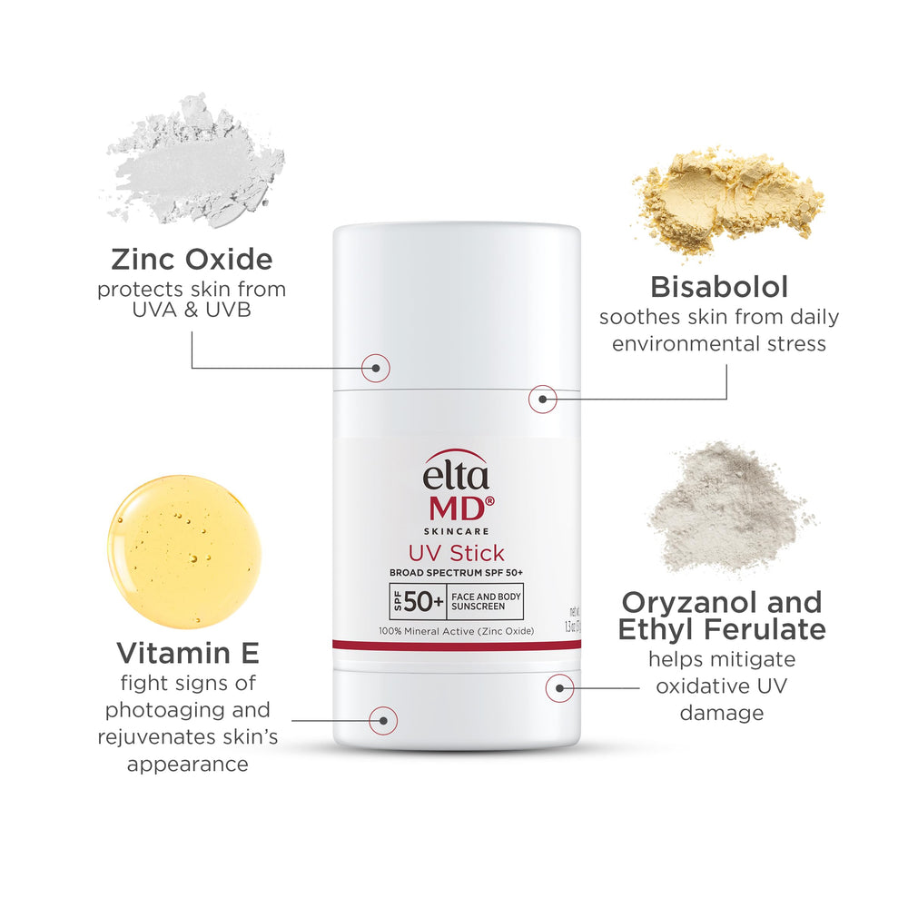EltaMD UV Stick shows a clear finish with no white cast on skin.