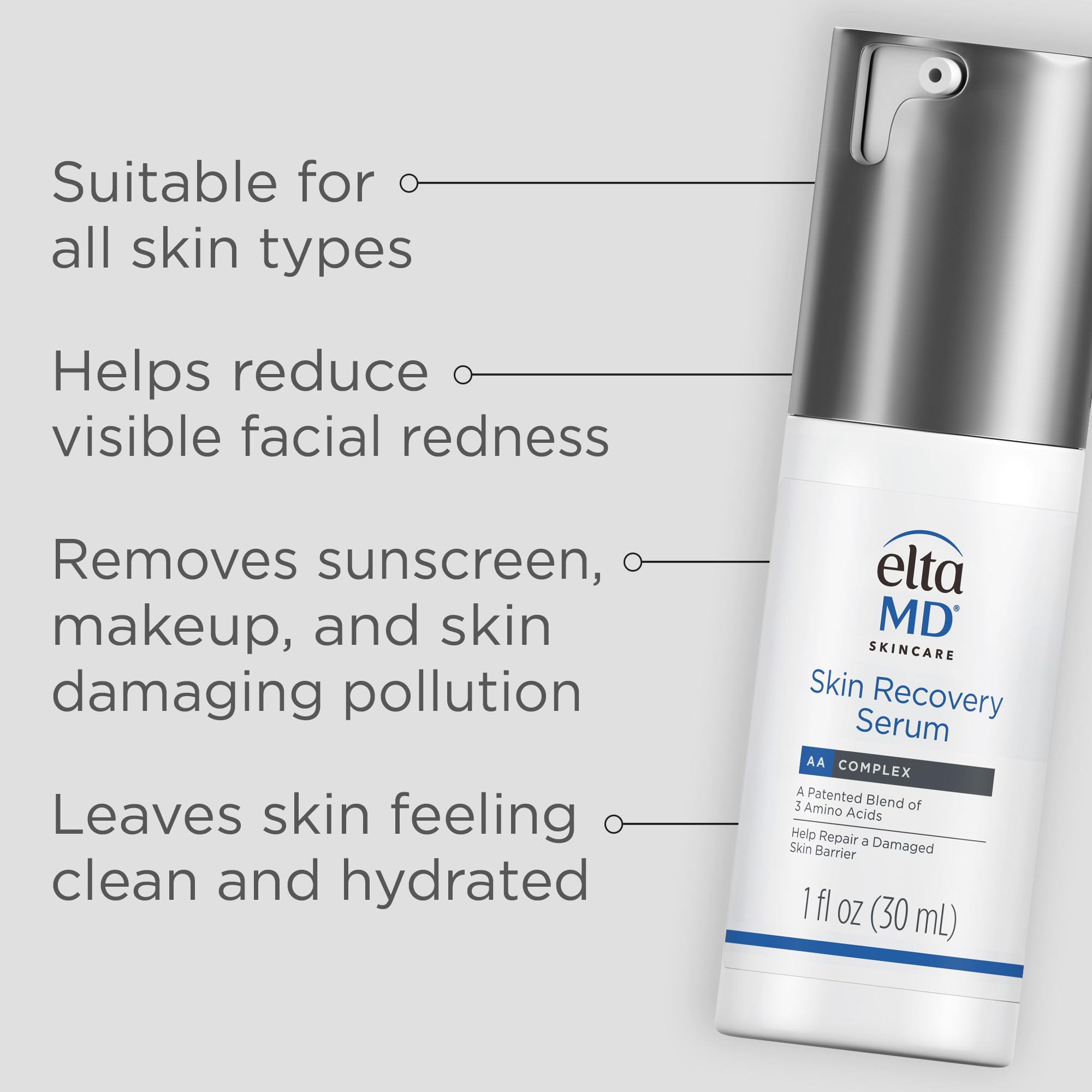 EltaMD Skin Recovery Serum applied to clean skin showing Vitamin B5 soothing action