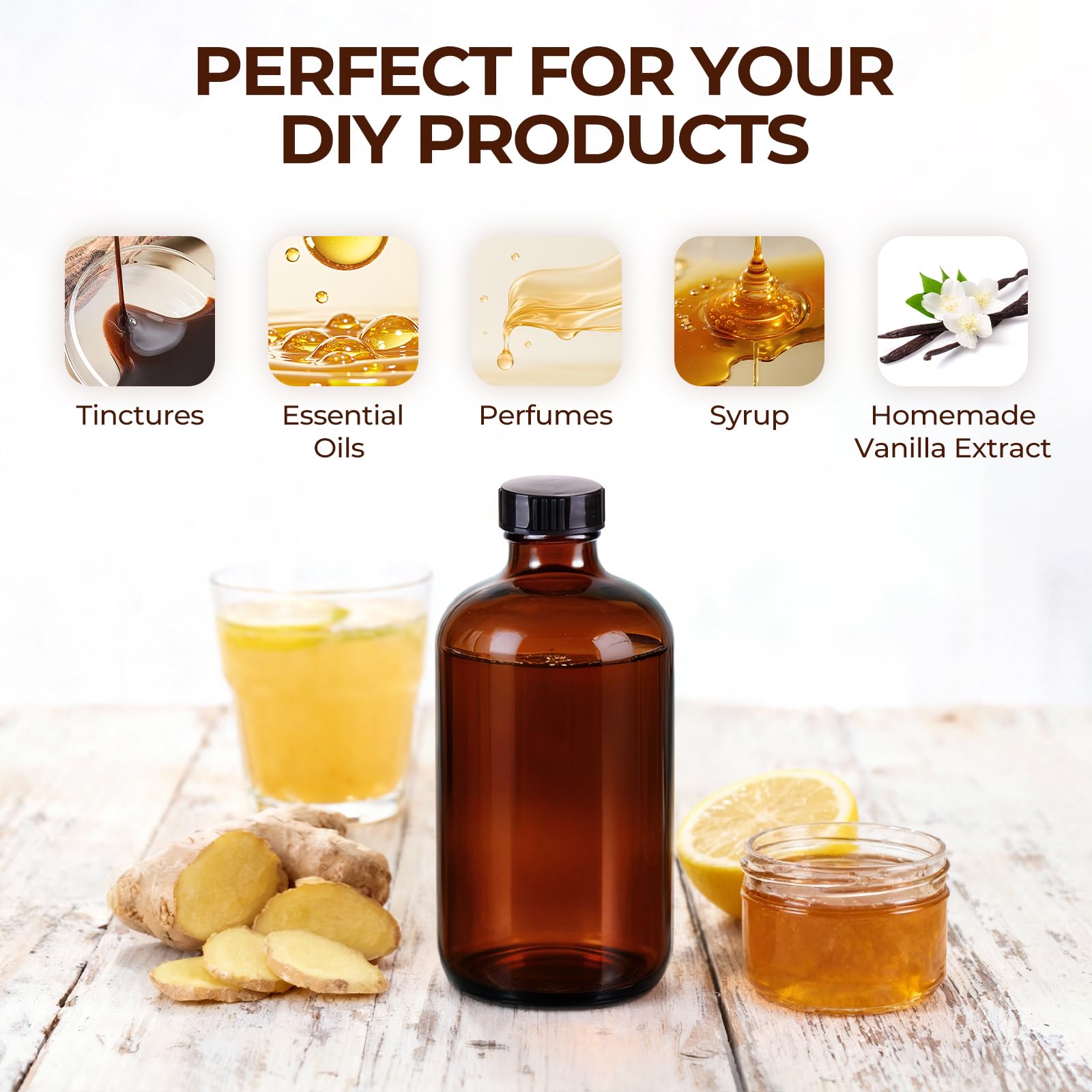 Elumeiro vanilla extract storage bottle preserves aroma and freshness.