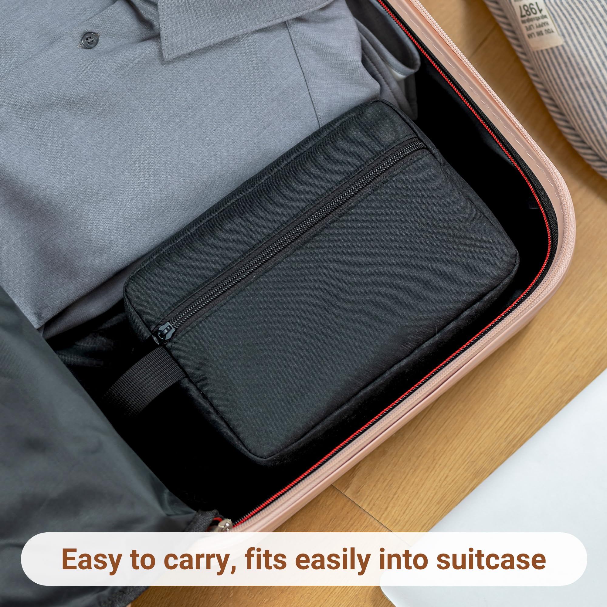 Elviros carry-on friendly toiletry bag suits carry-on packing.