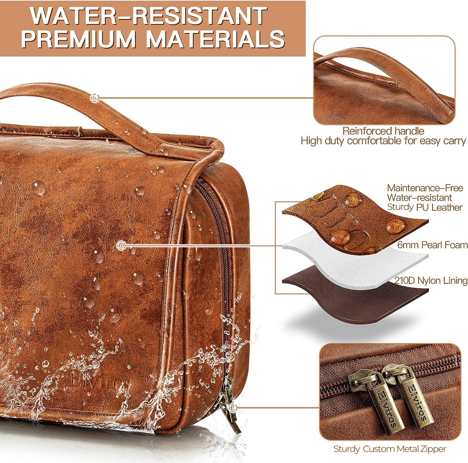 Elviros hanging toiletry bag middle compartments visible for at-a-glance contents.