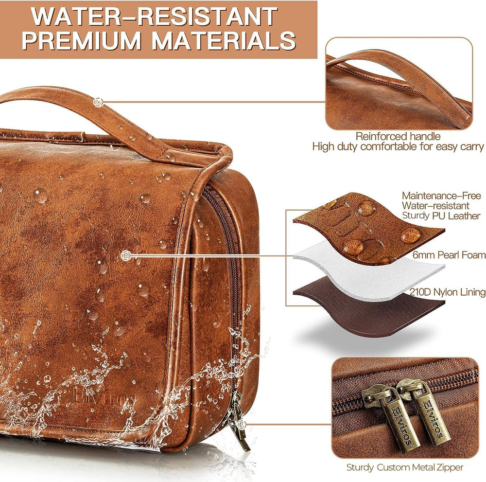 Elviros hanging toiletry bag middle compartments visible for at-a-glance contents.
