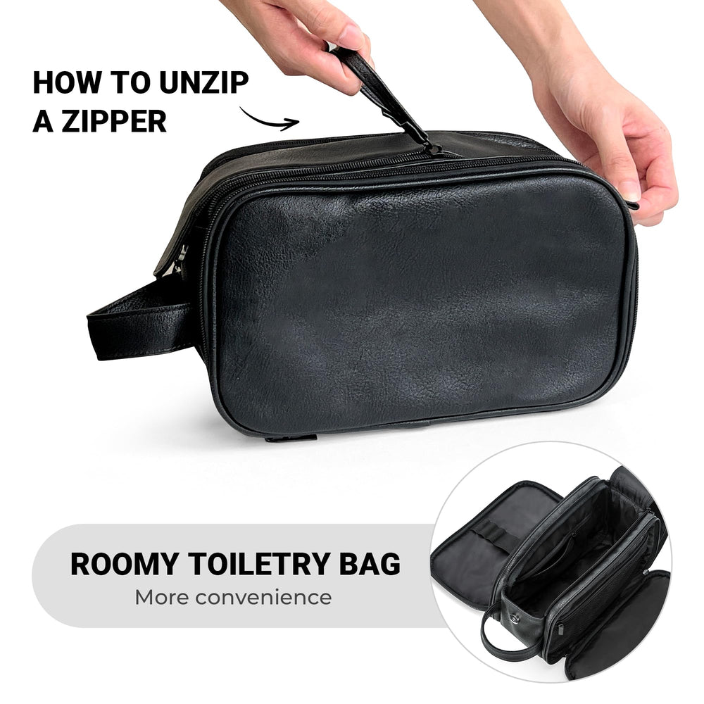 Elviros Toiletry Bag features a double zipper opening for easy access.