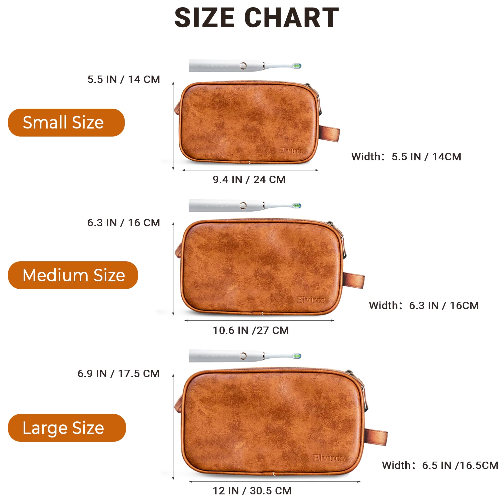 Open Elviros medium toiletry bag displaying a large capacity and organized compartments.