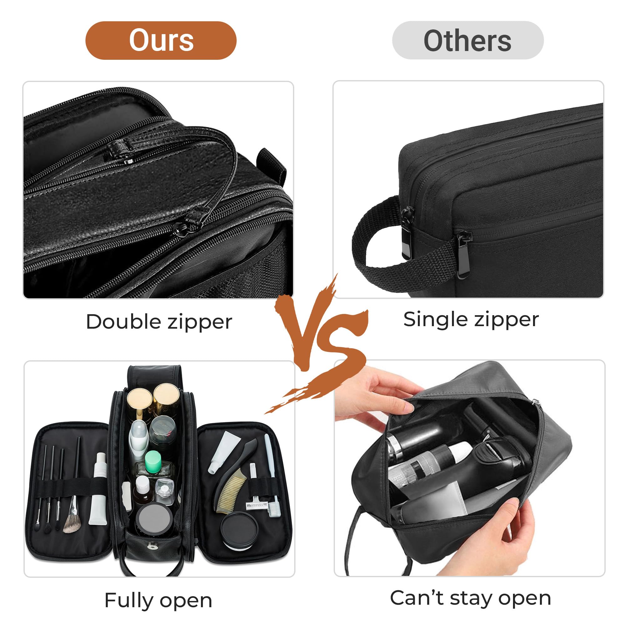 Elviros Toiletry Bag with large capacity and multiple internal pockets for organization.