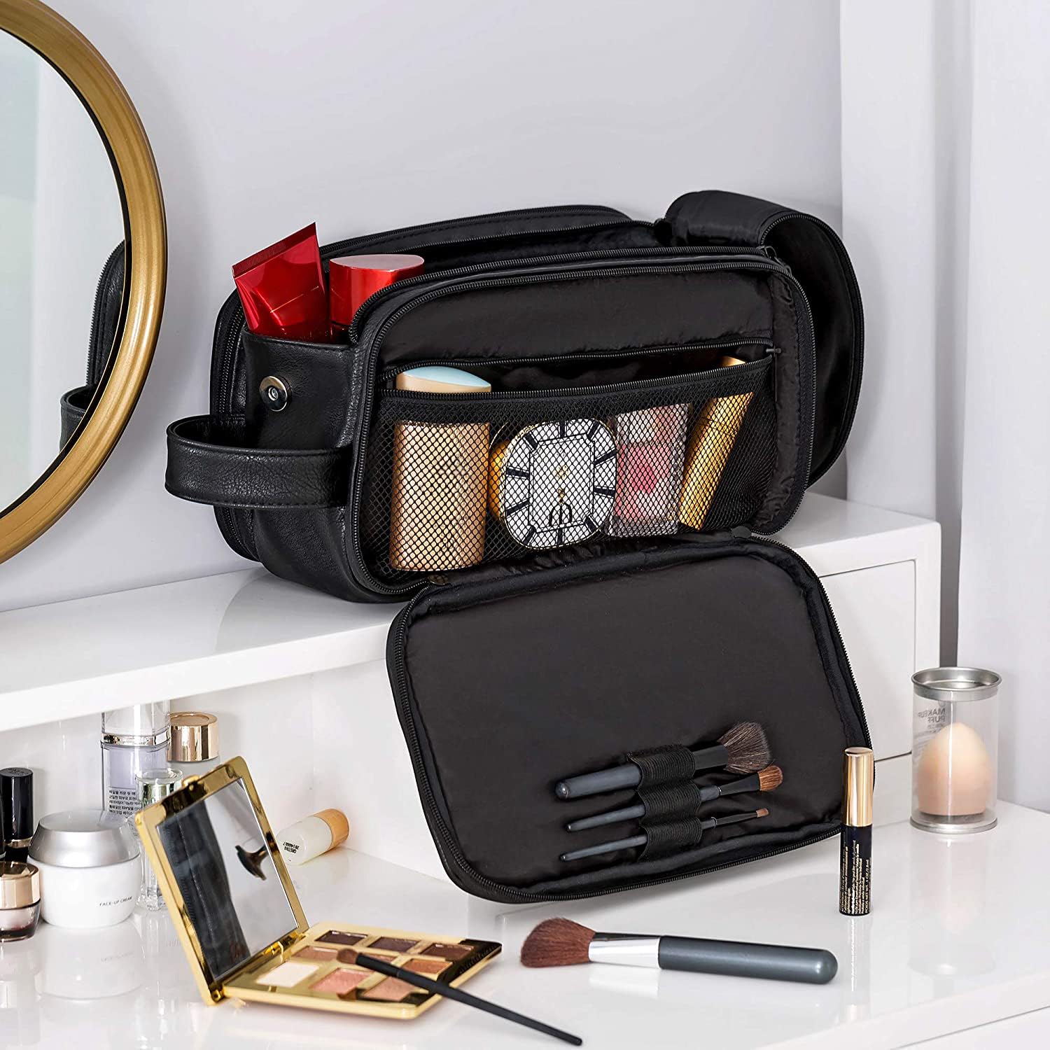 Elviros Toiletry Bag measures 12 by 6.9 by 6.5 inches for easy packing.