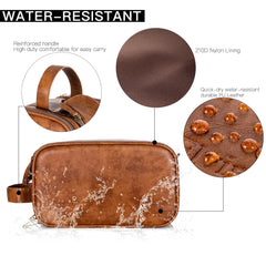 Elviros PU leather toiletry bag with water-resistant lining.
