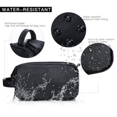 Elviros Toiletry Bag shows water-resistant PU leather exterior guarding contents.