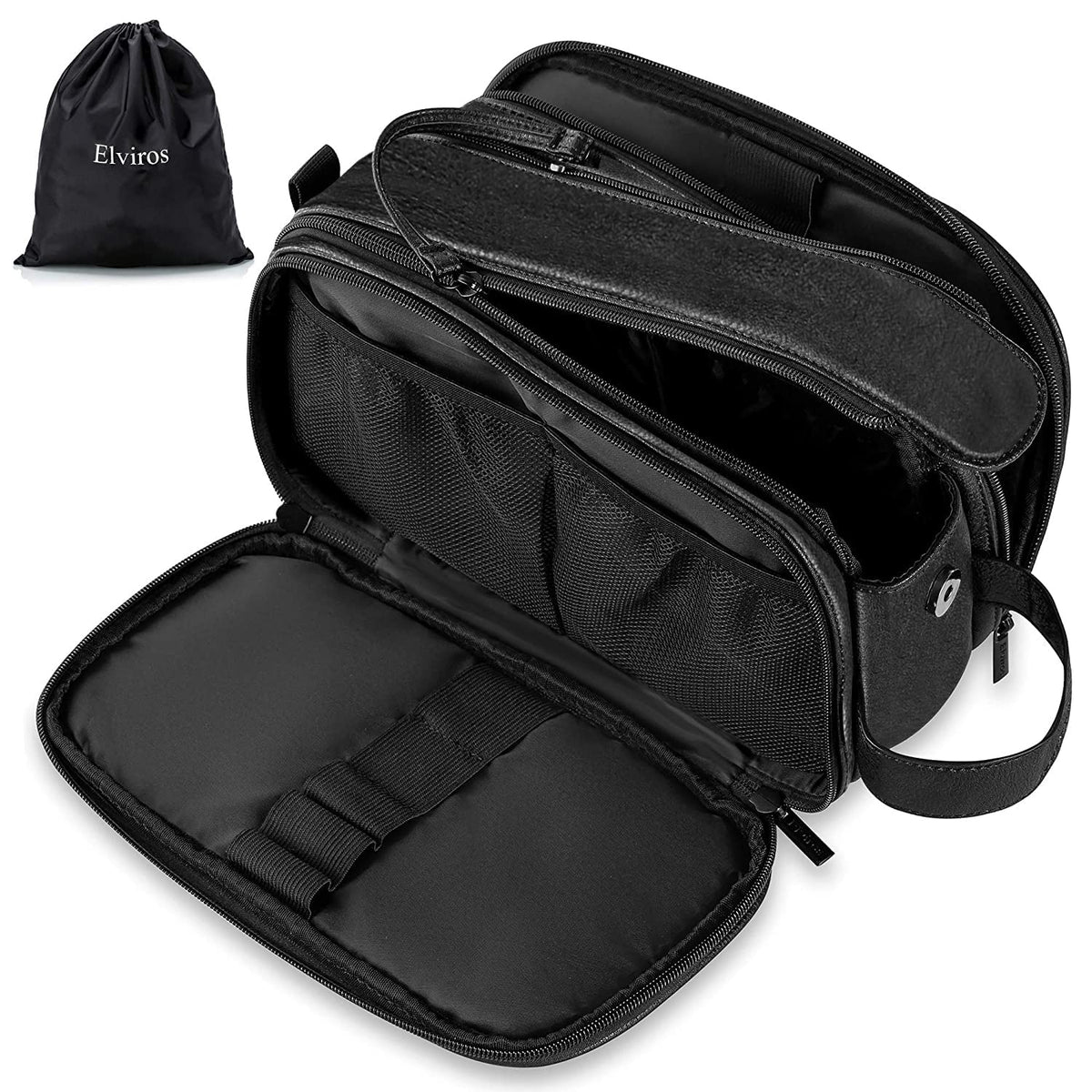 Elviros Toiletry Bag with wet separation keeps towels and clothes dry on the go.