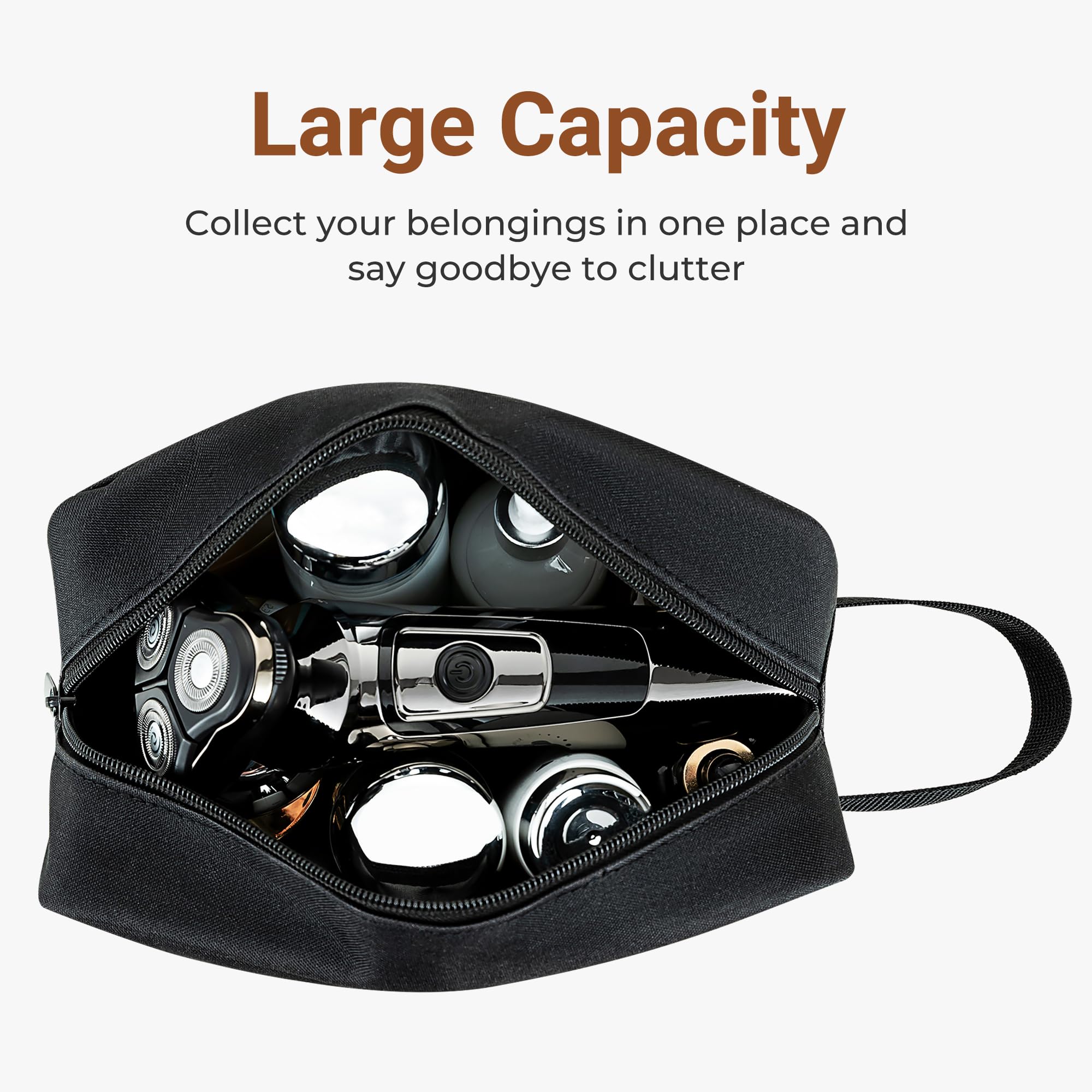 Elviros travel toiletry bag hanging design, ideal for hotel bathroom setup.