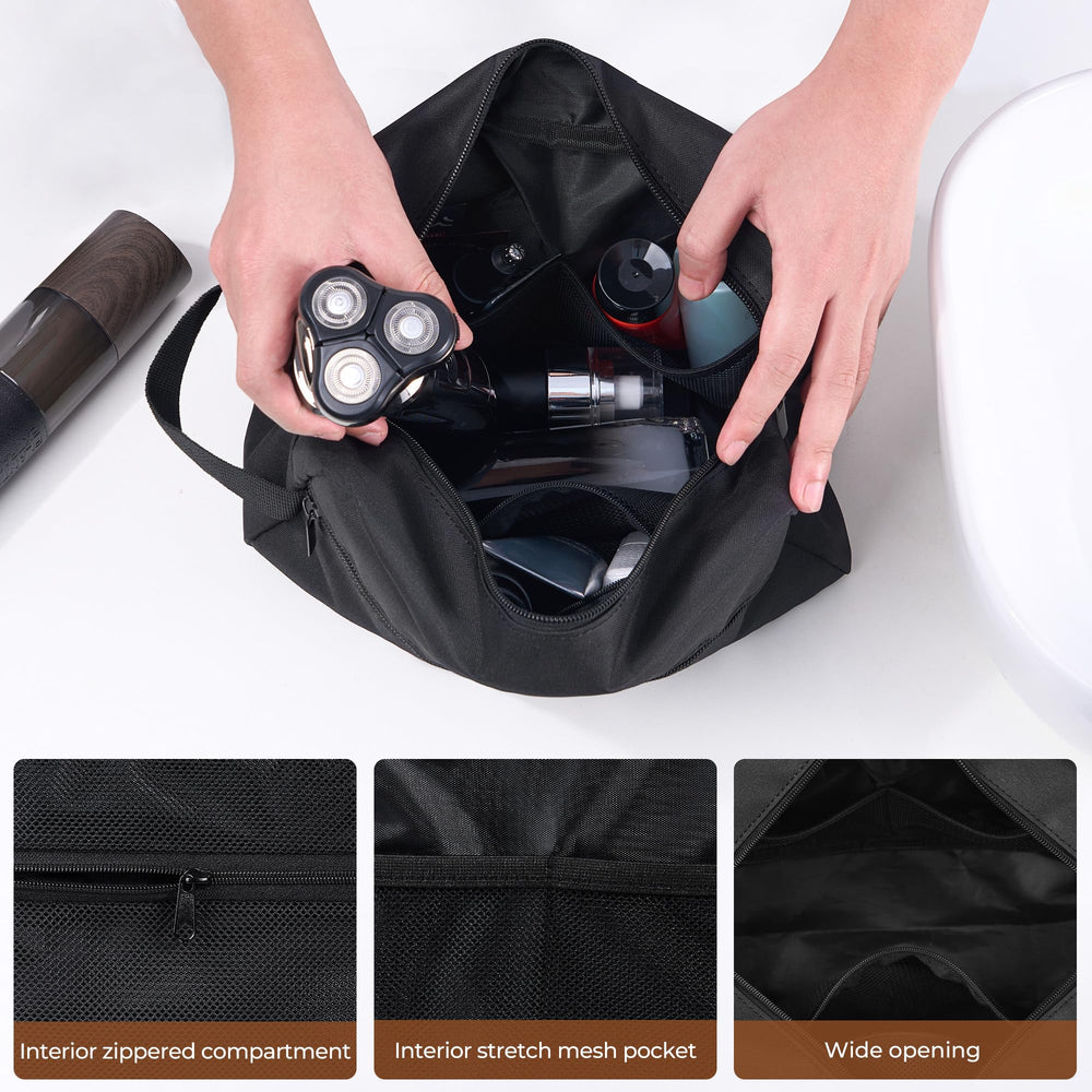 Elviros large toiletries bag fits into backpacks and carry-on luggage.