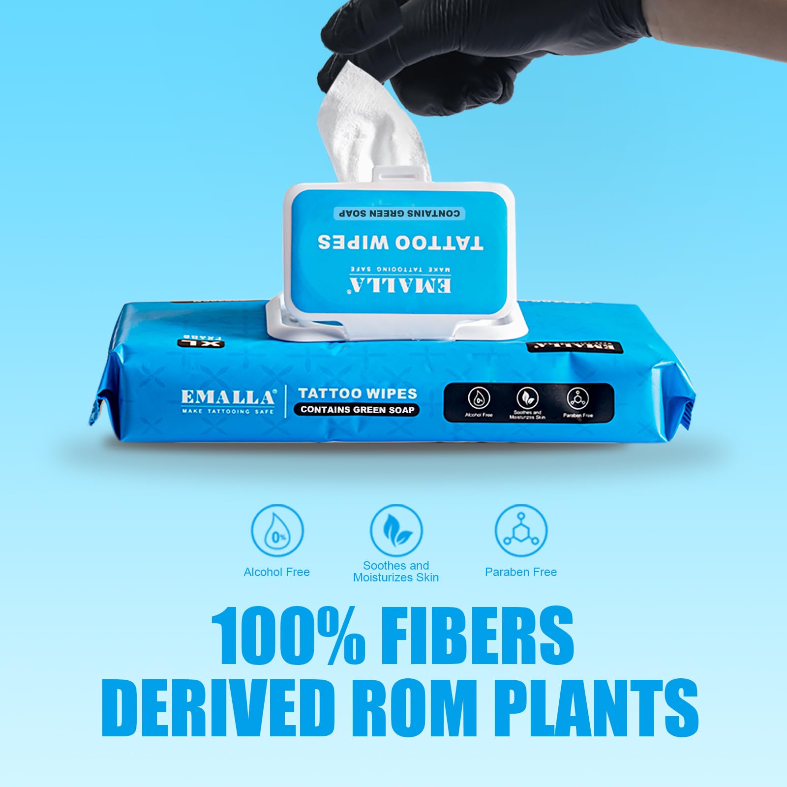 Emalla Green Soap Tattoo Wipes in use on skin during aftercare.