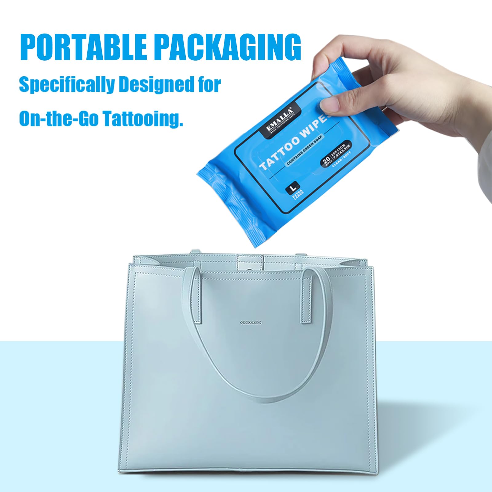 Emalla Green Soap Tattoo Wipes travel-friendly packaging for on-the-go cleaning.