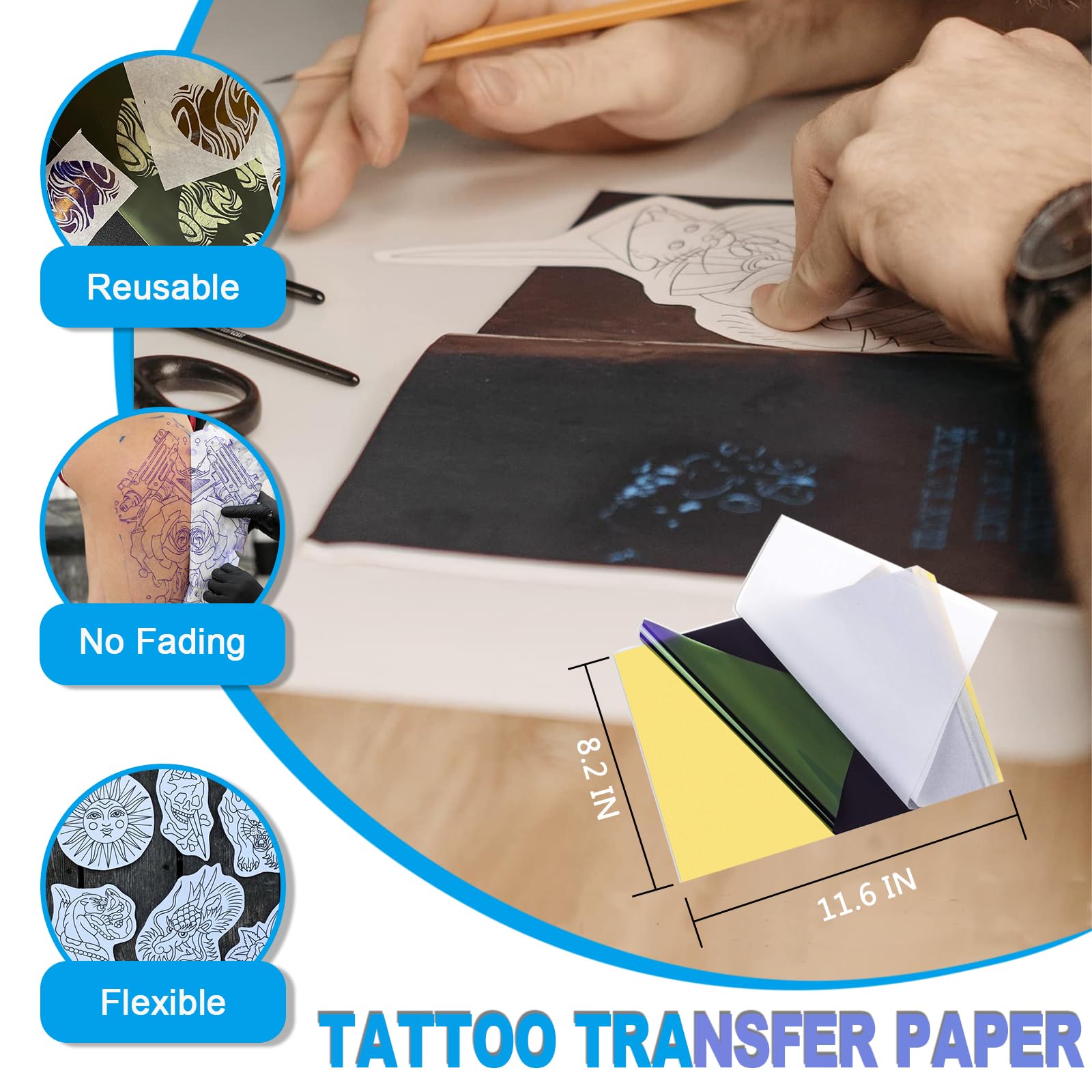 Emalla papel transferencia tatuaje 10 hojas, contornos nítidos para trazos definidos.