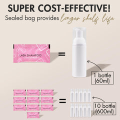 Embagol lash shampoo pH-balanced formula illustration conveys skin-friendly care.